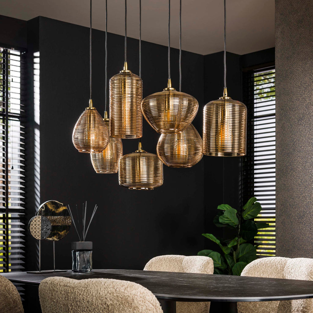 Hanglamp Stripe Horizontal | 4+3-Lichts | Amber glas