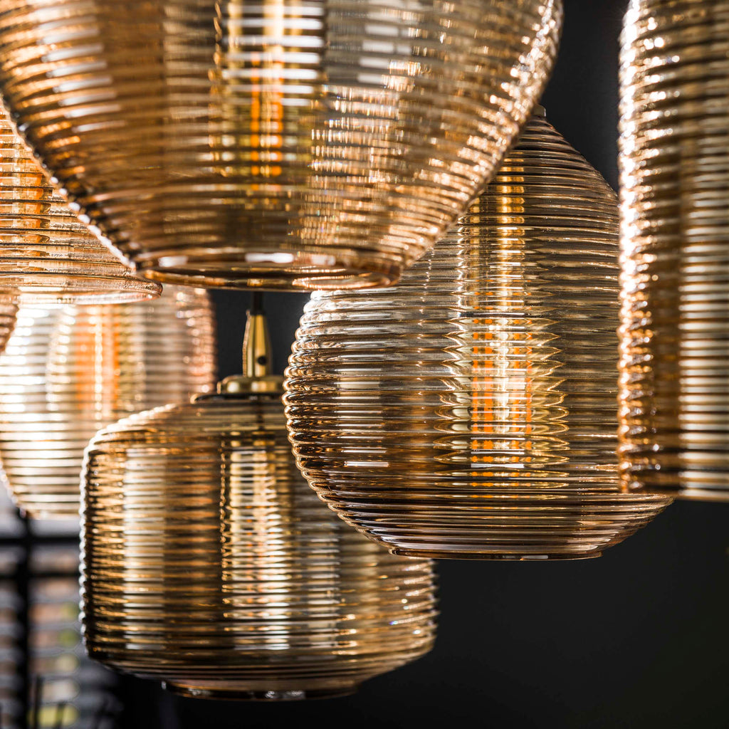 Hanglamp Stripe Horizontal | 4+3-Lichts | Amber glas