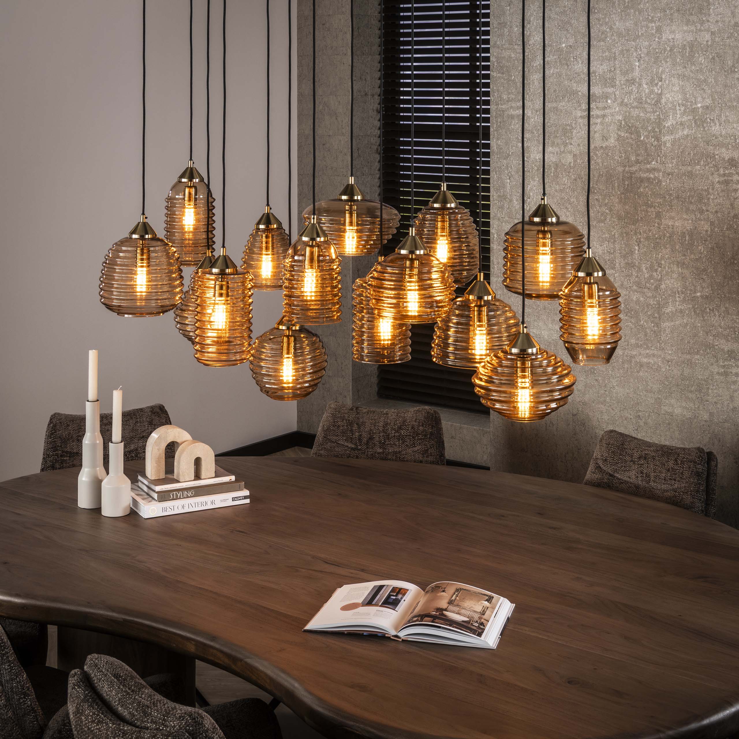 Hanglamp Rib Glass | 15-Lichts | Amber glas