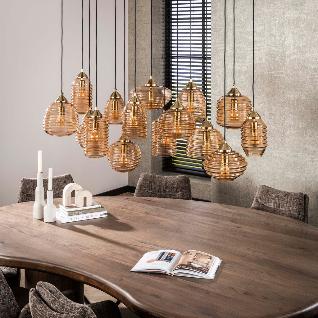 Hanglamp Rib Glass | 15-Lichts | Amber glas