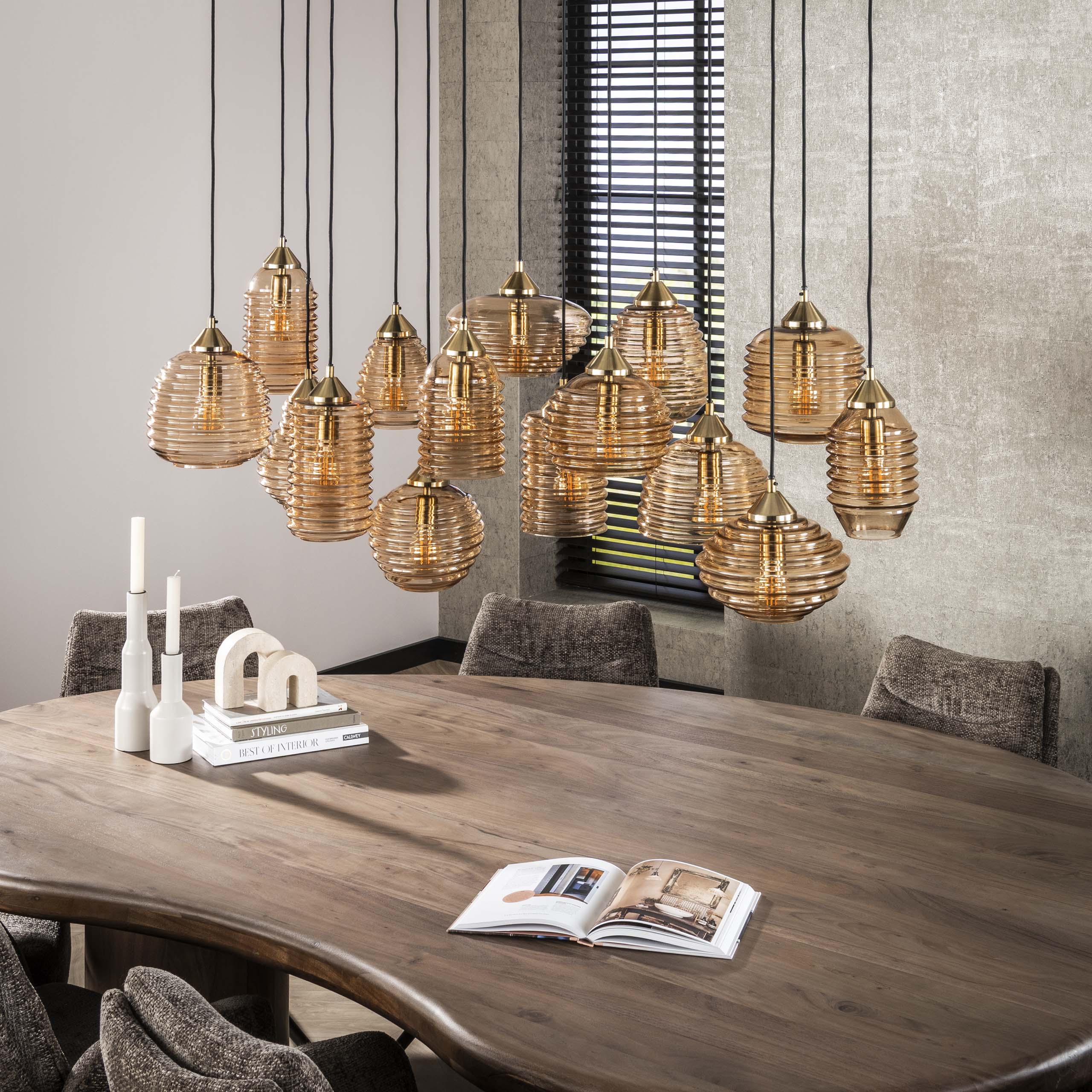 Hanglamp Rib Glass | 15-Lichts | Amber glas