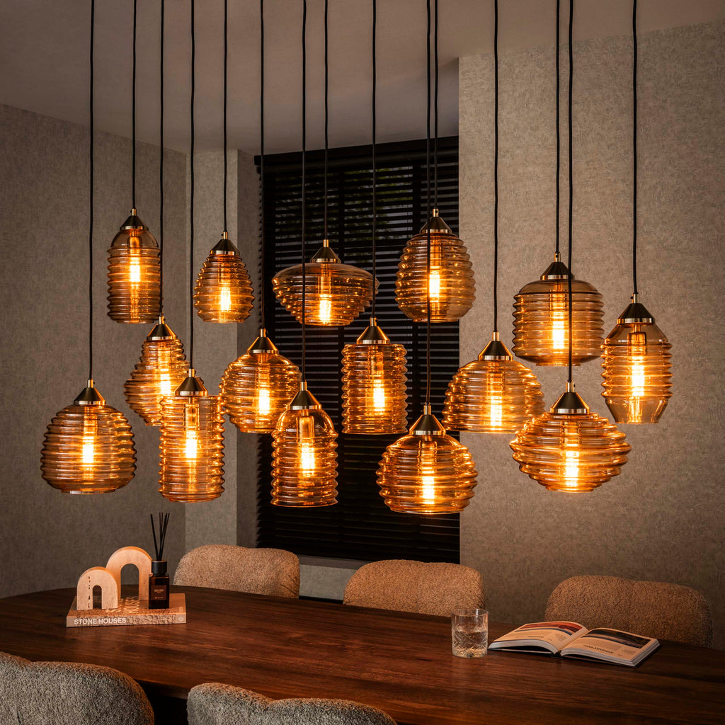 Hanglamp Rib Glass | 15-Lichts | Amber glas