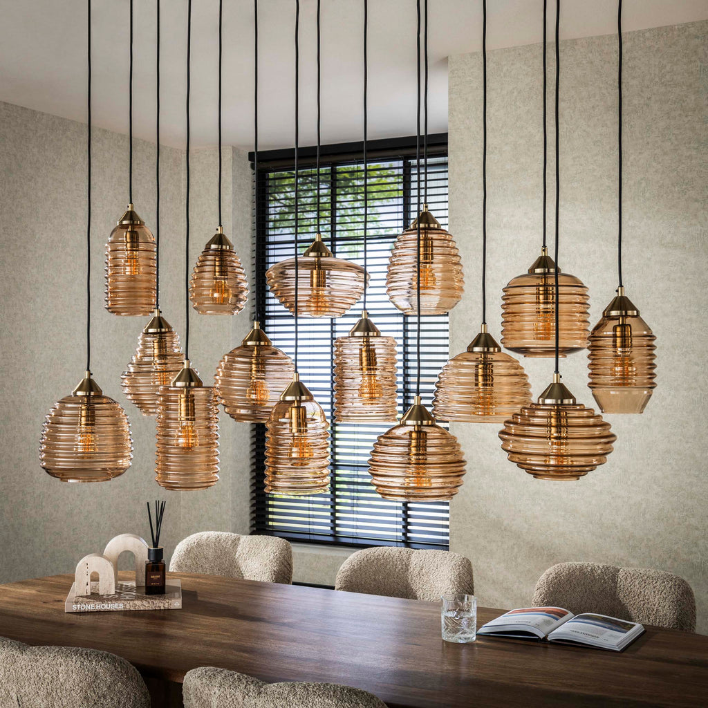 Hanglamp Rib Glass | 15-Lichts | Amber glas