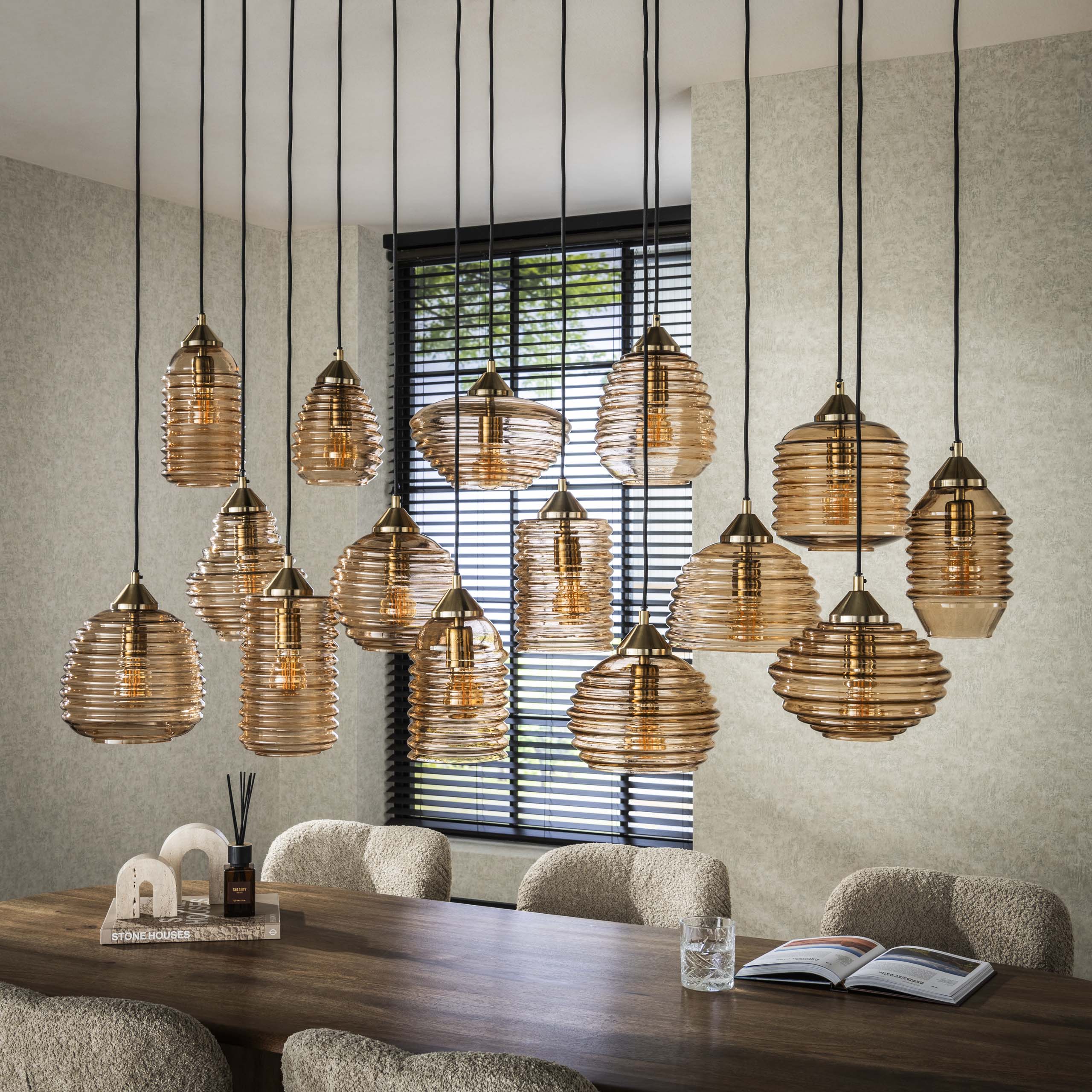 Hanglamp Rib Glass | 15-Lichts | Amber glas