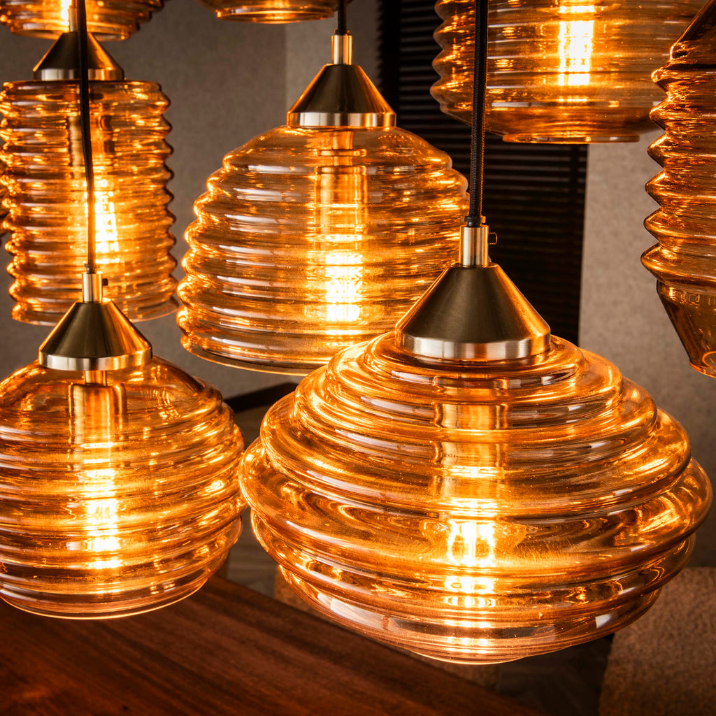 Hanglamp Rib Glass | 15-Lichts | Amber glas