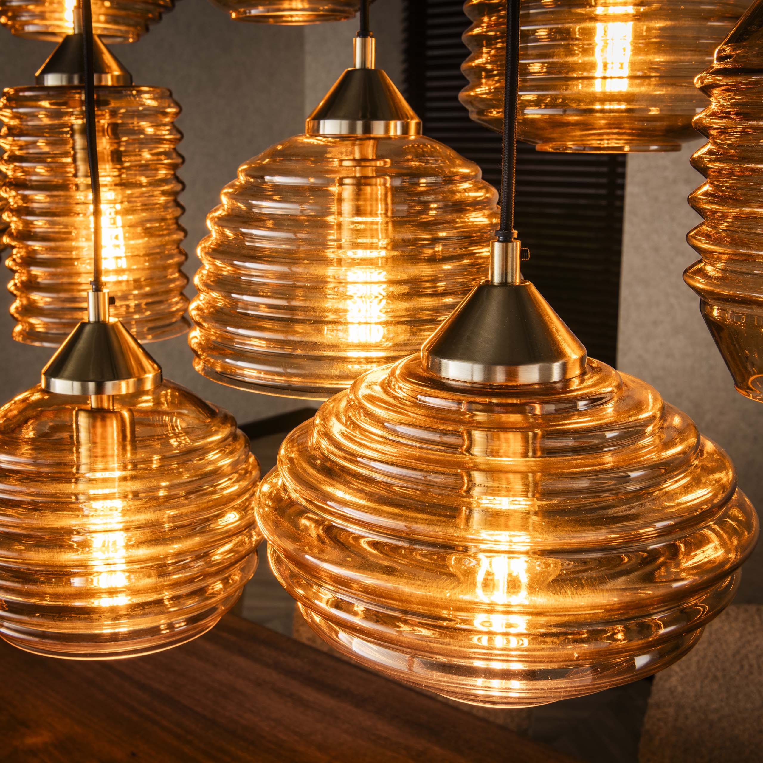 Hanglamp Rib Glass | 15-Lichts | Amber glas