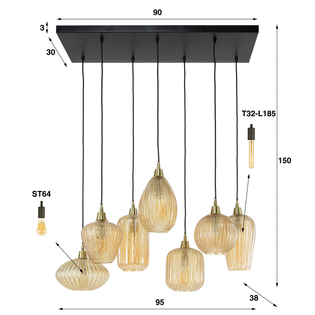 Hanglamp V-Shape | 4+3-Lichts | Amber glas