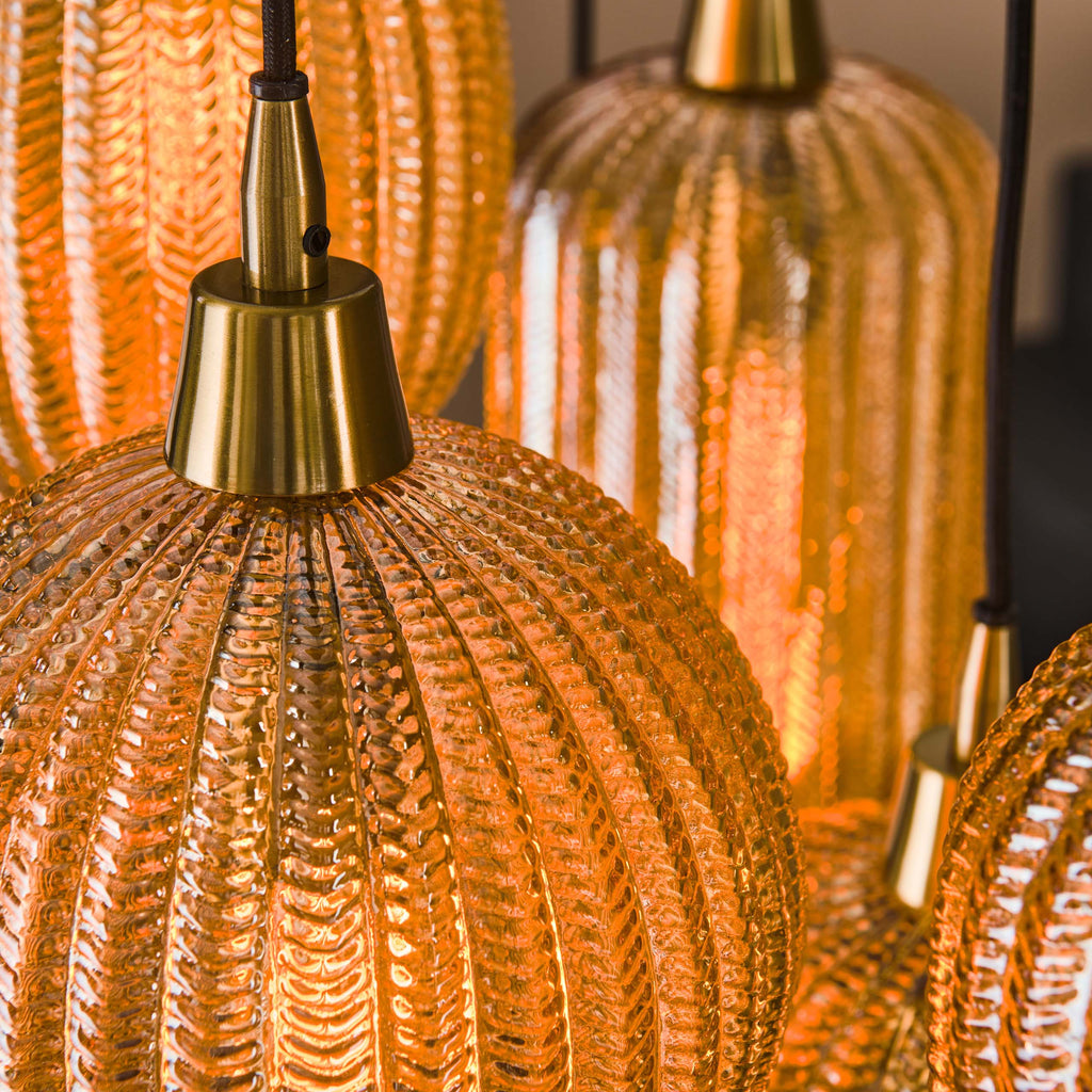 Hanglamp V-Shape | 4+3-Lichts | Amber glas