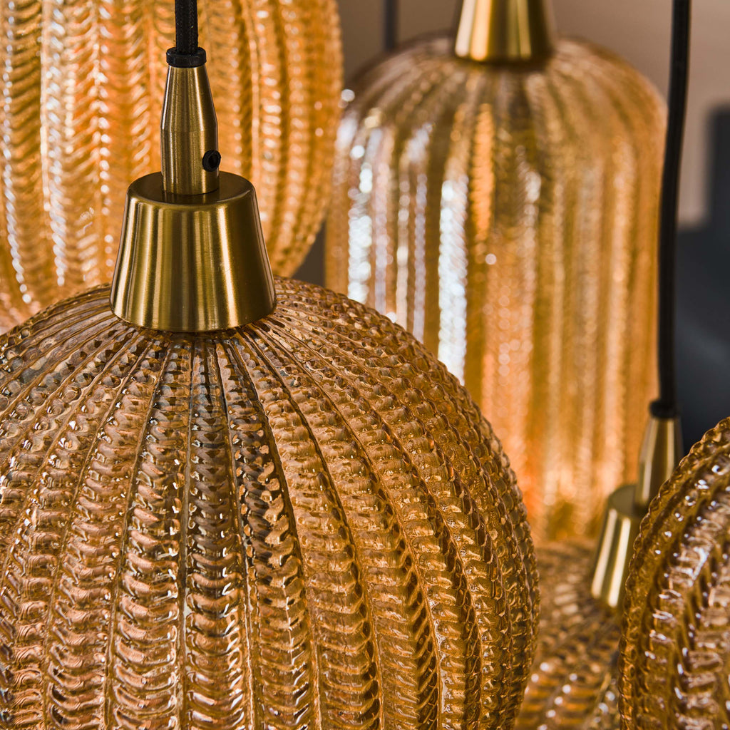 Hanglamp V-Shape | 4+3-Lichts | Amber glas