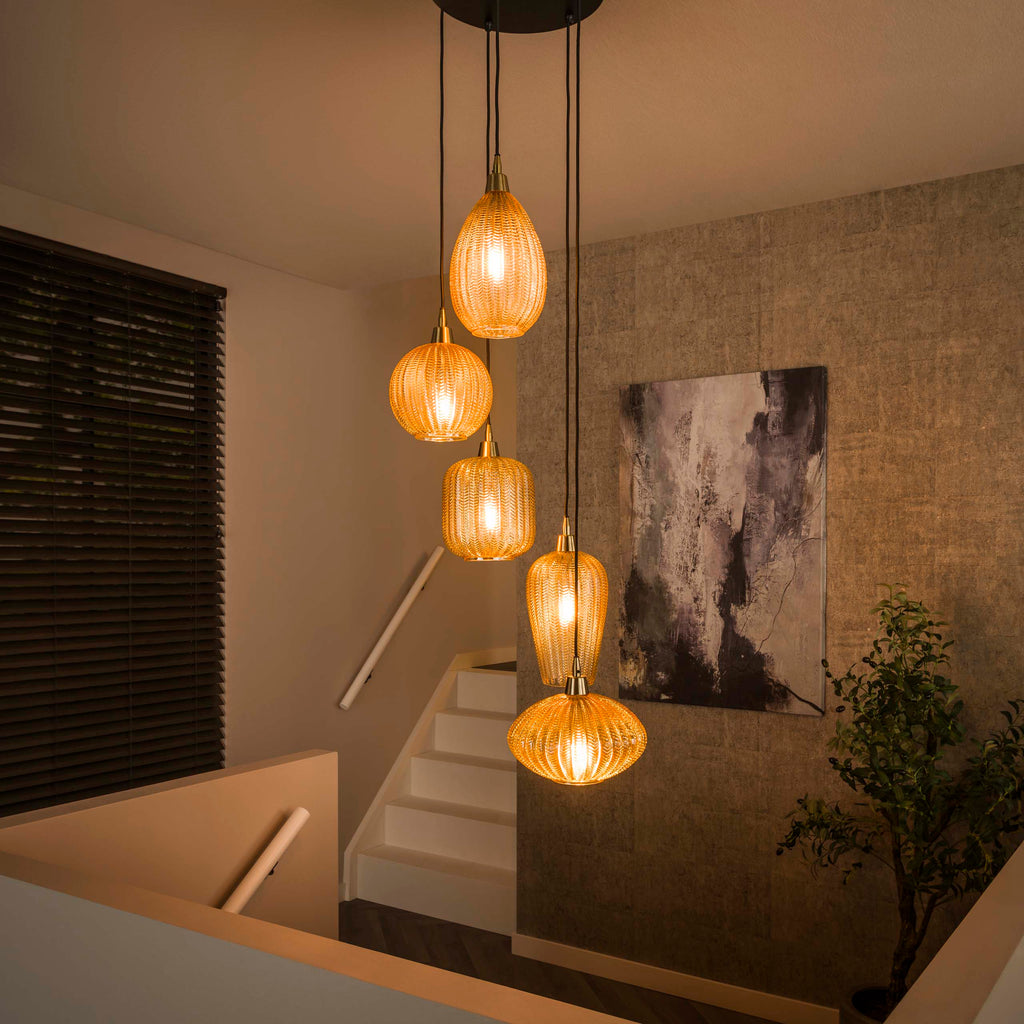 Hanglamp V-Shape | 5-Lichts | Amber glas