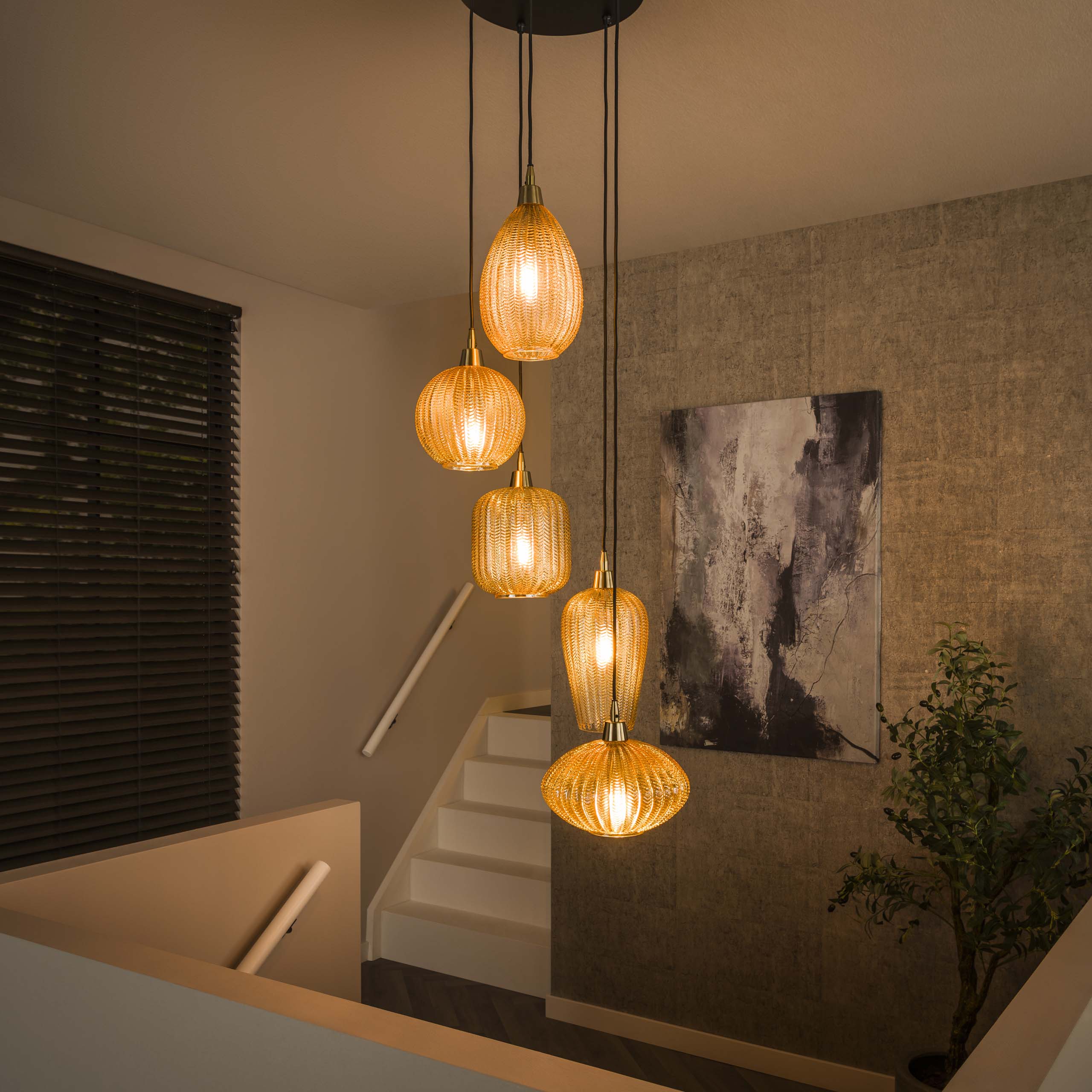 Hanglamp V-Shape | 5-Lichts | Amber glas