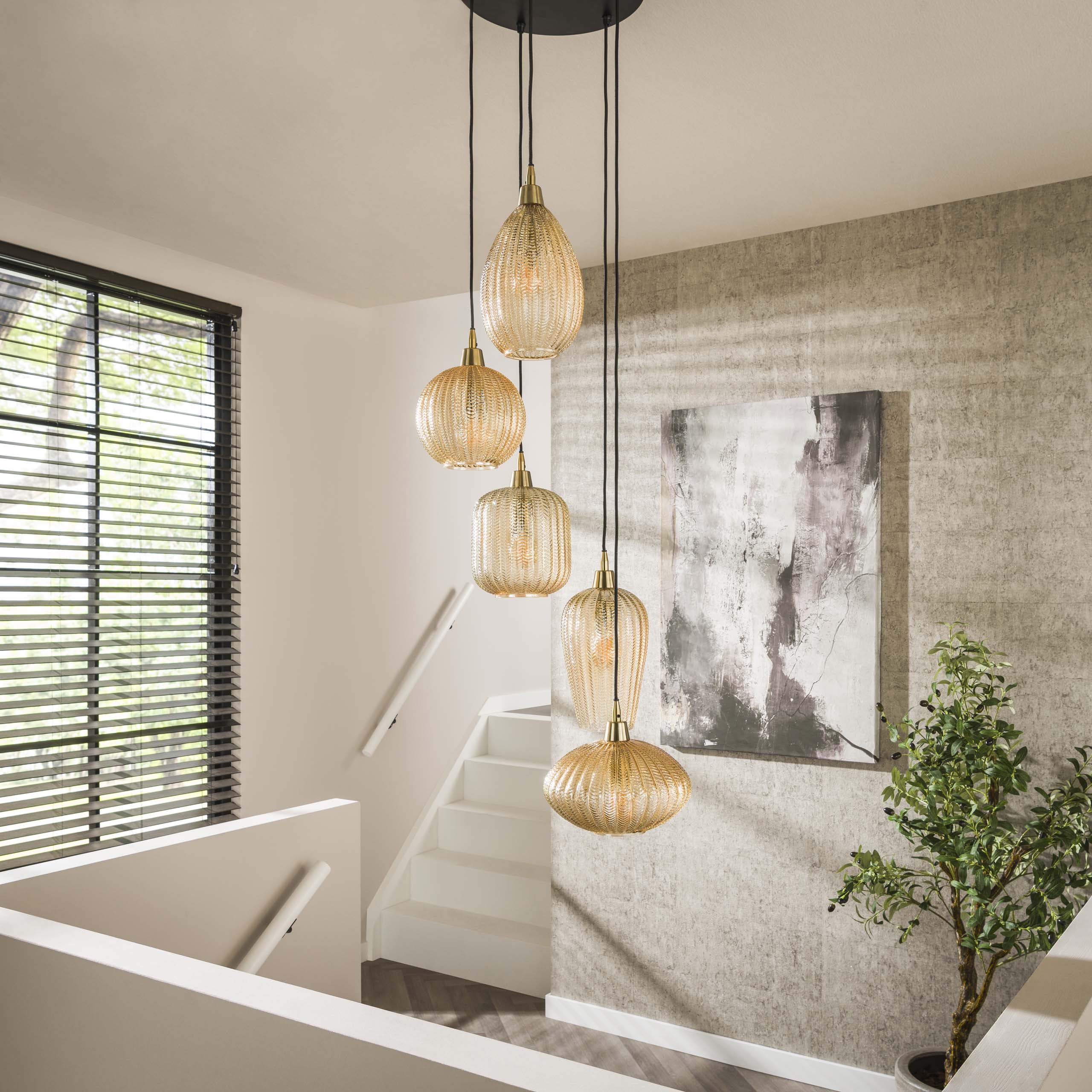 Hanglamp V-Shape | 5-Lichts | Amber glas