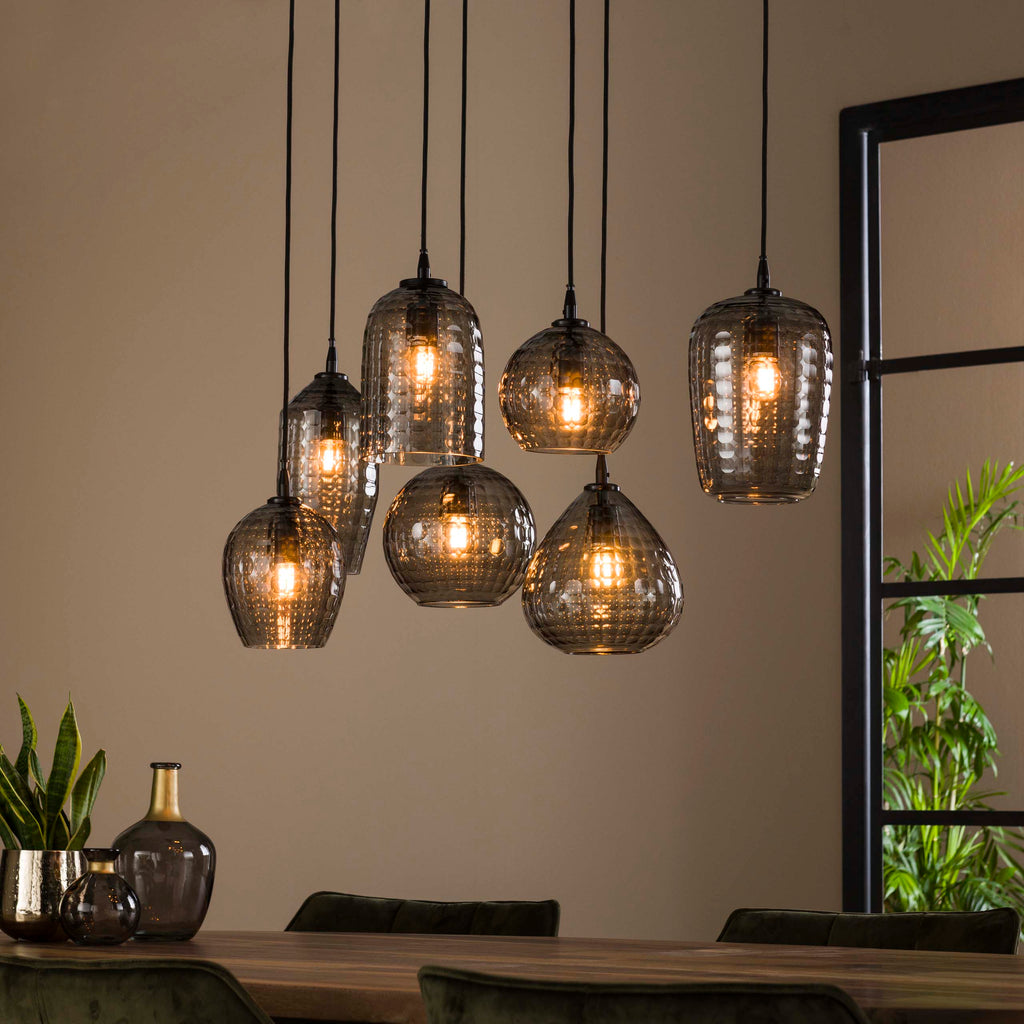 Hanglamp Hexagon | 7-Lichts | Smoke grey glas