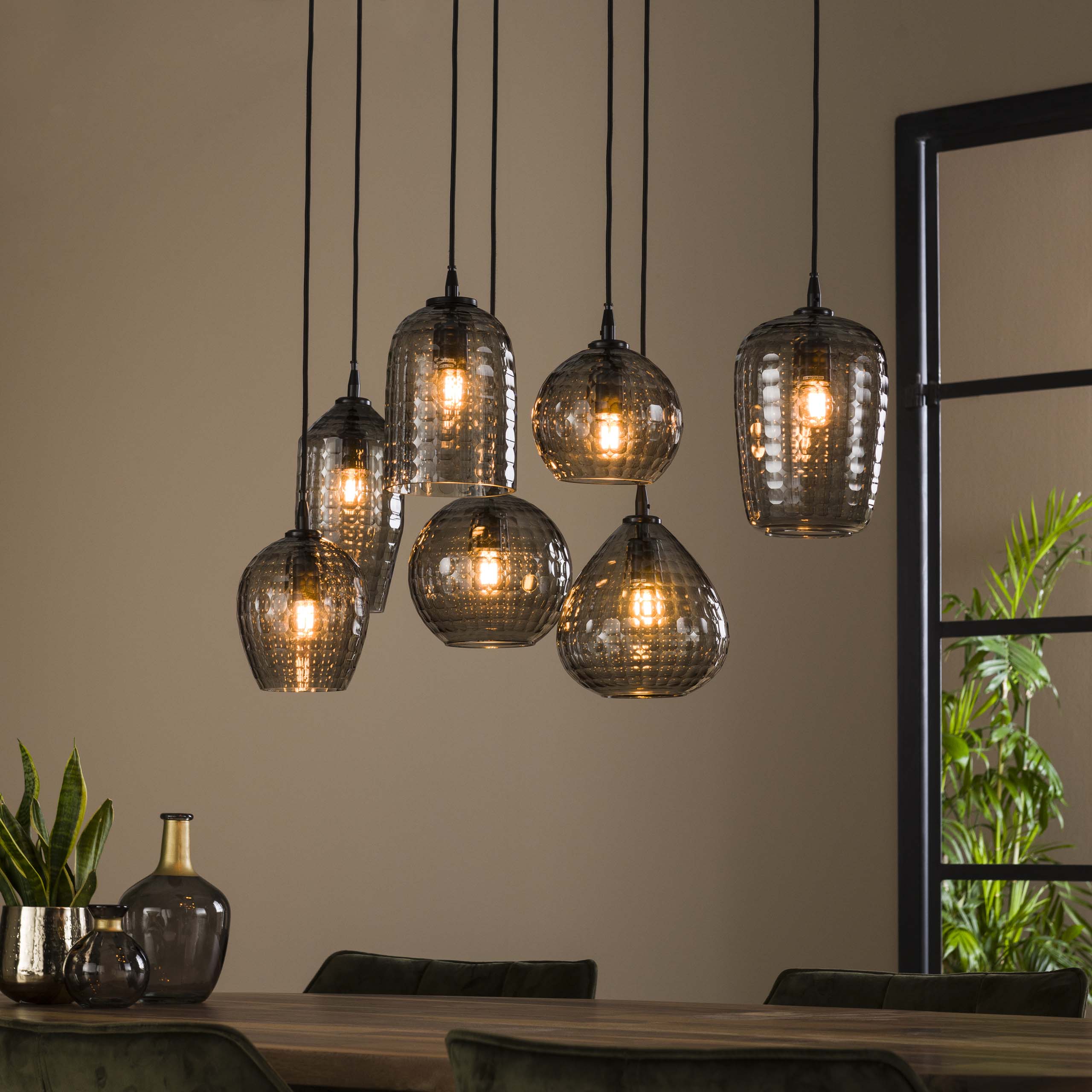 Hanglamp Hexagon | 7-Lichts | Smoke grey glas