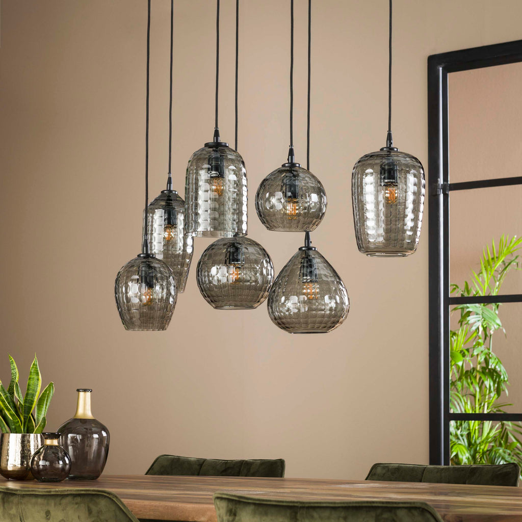 Hanglamp Hexagon | 7-Lichts | Smoke grey glas