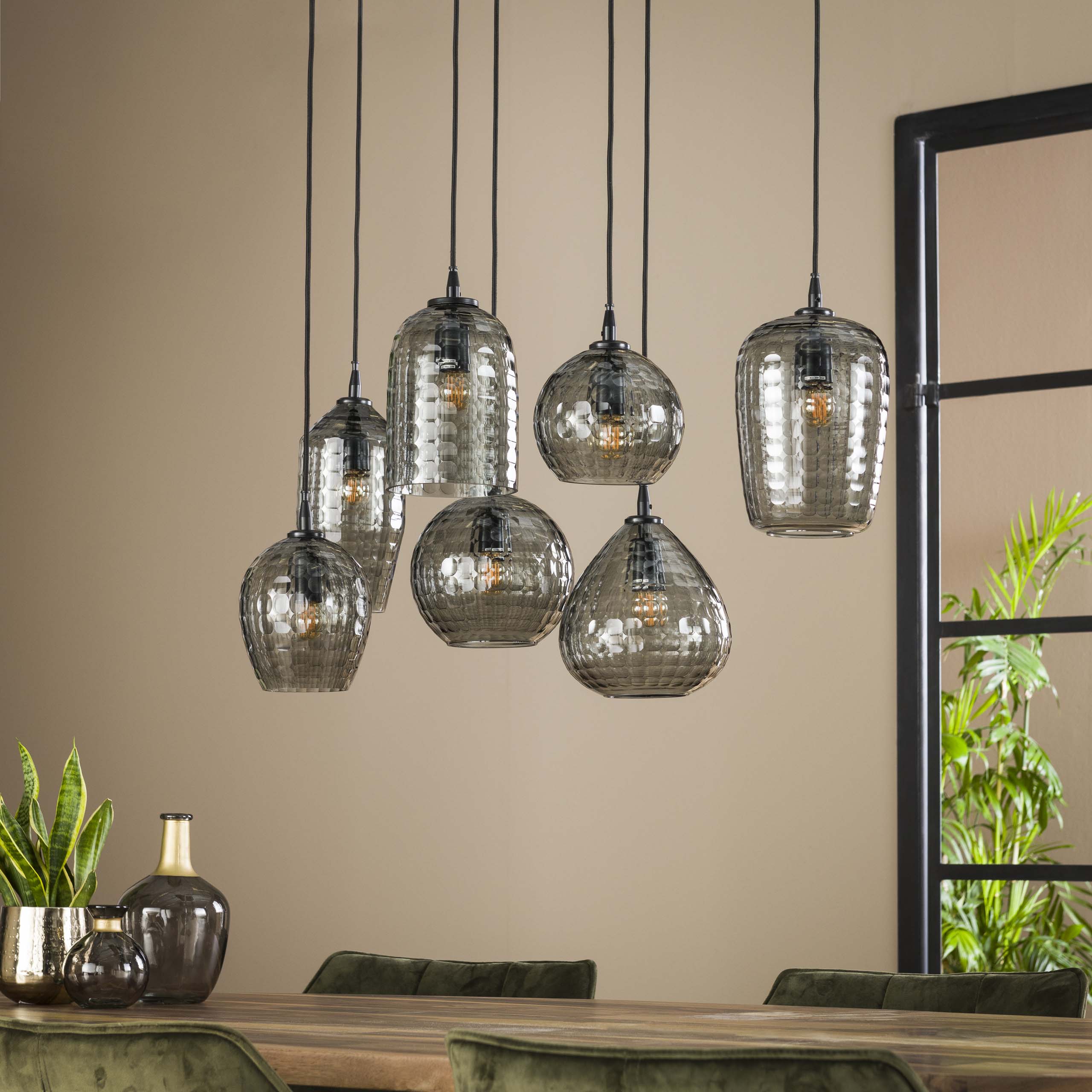 Hanglamp Hexagon | 7-Lichts | Smoke grey glas