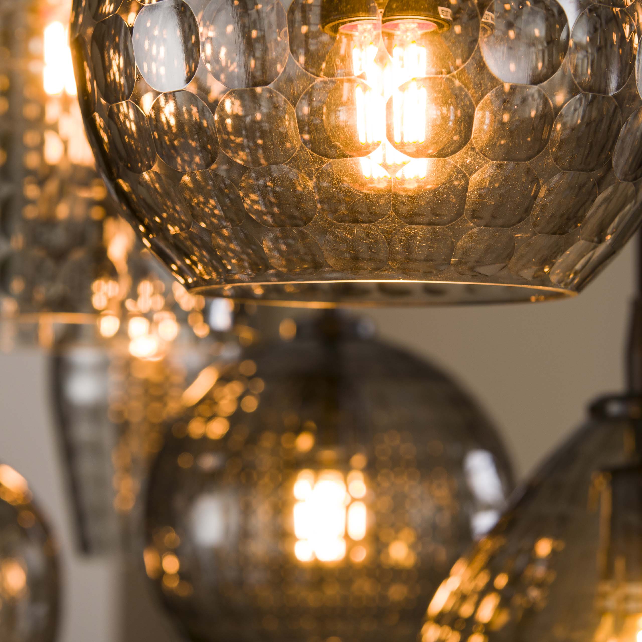 Hanglamp Hexagon | 7-Lichts | Smoke grey glas