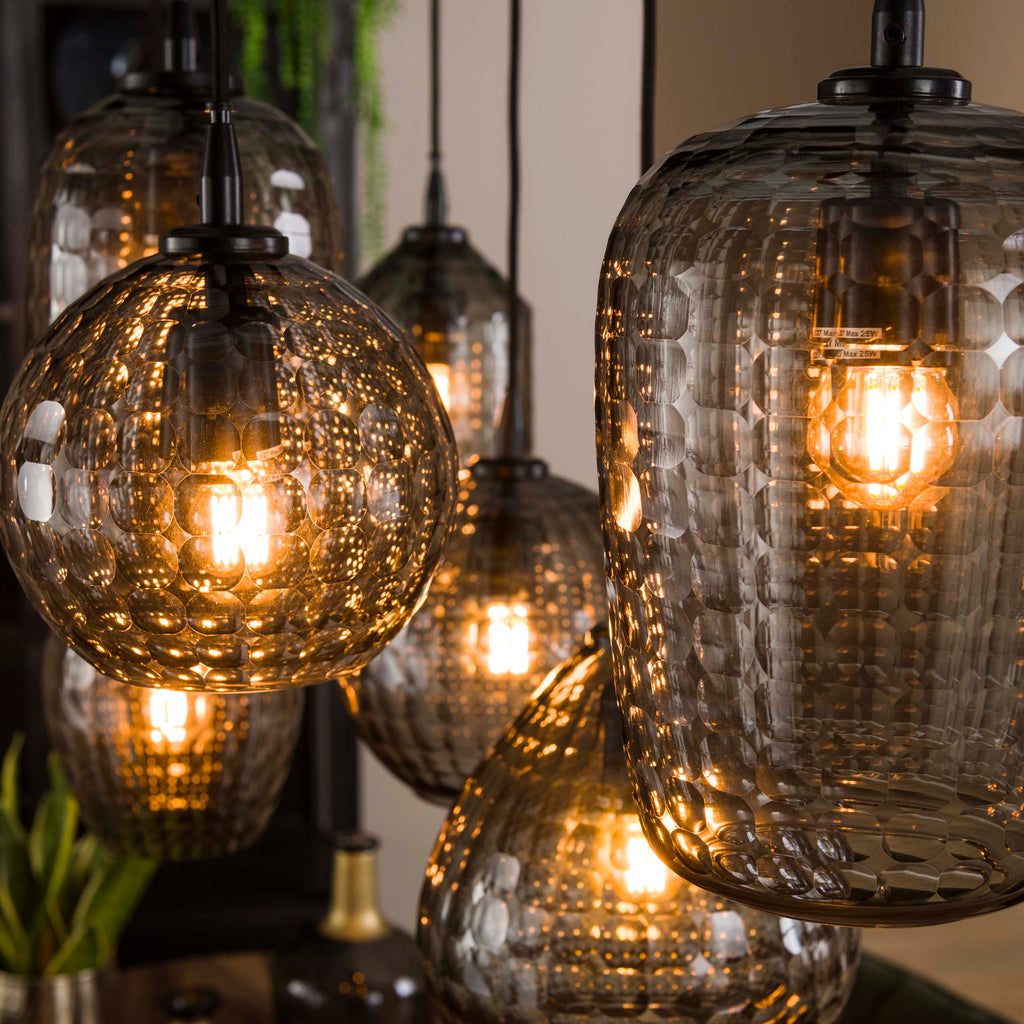 Hanglamp Hexagon | 7-Lichts | Smoke grey glas