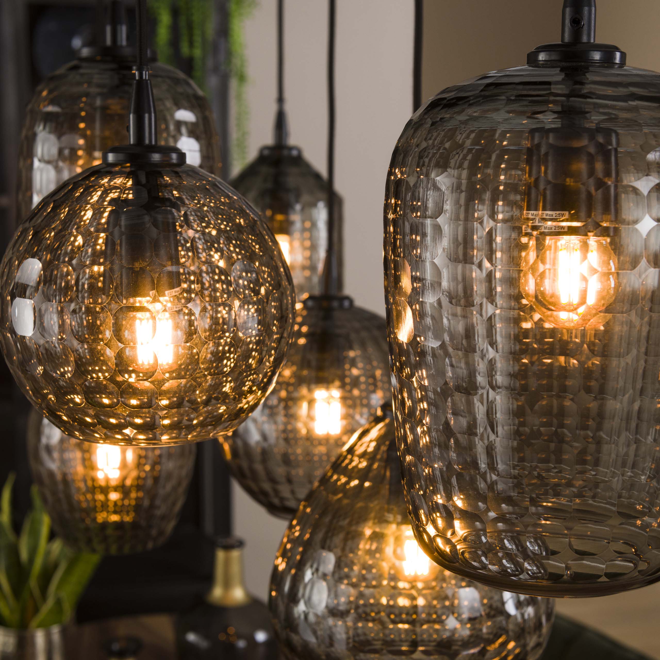 Hanglamp Hexagon | 7-Lichts | Smoke grey glas