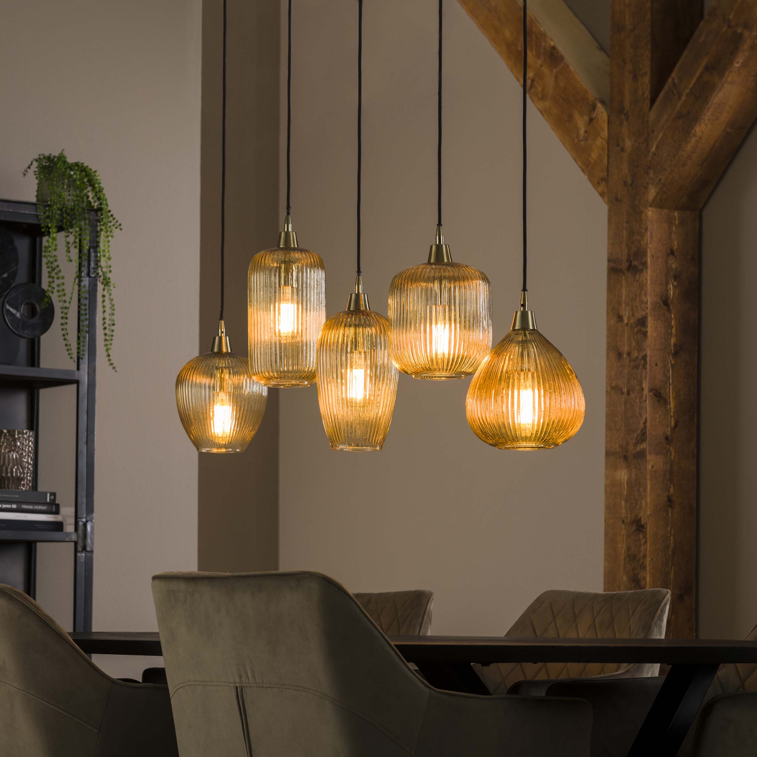 Hanglamp Stripe | 5-Lichts | Amber glas