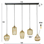 Hanglamp Stripe | 5-Lichts | Amber glas