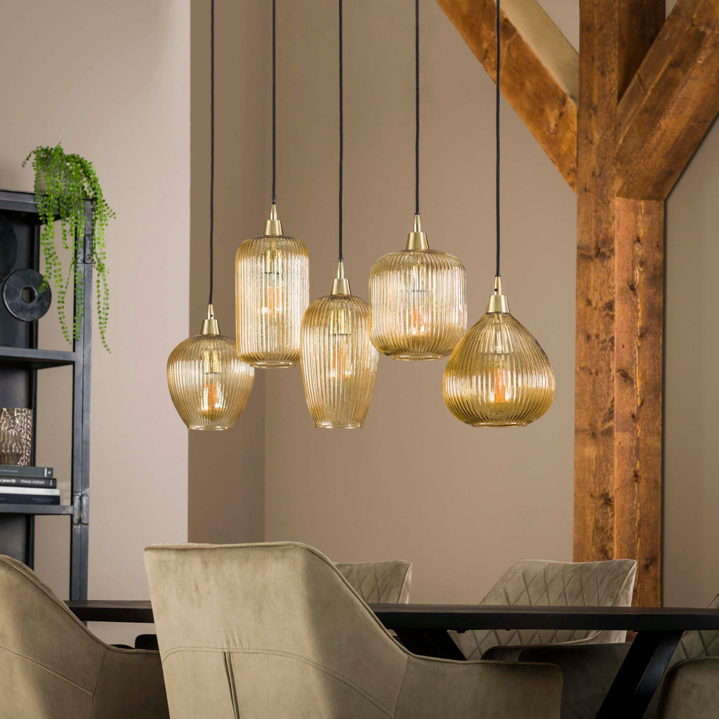 Hanglamp Stripe | 5-Lichts | Amber glas