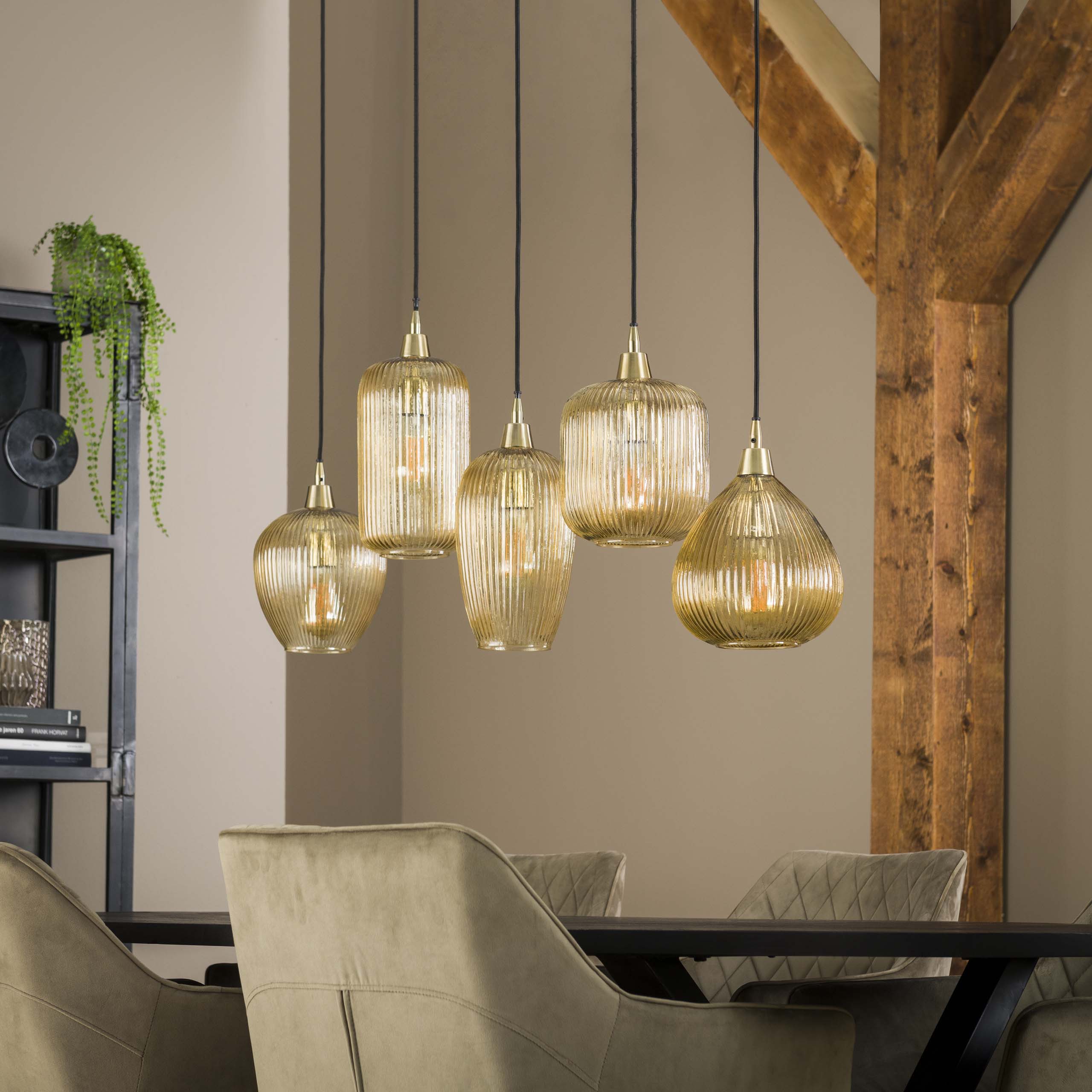 Hanglamp Stripe | 5-Lichts | Amber glas