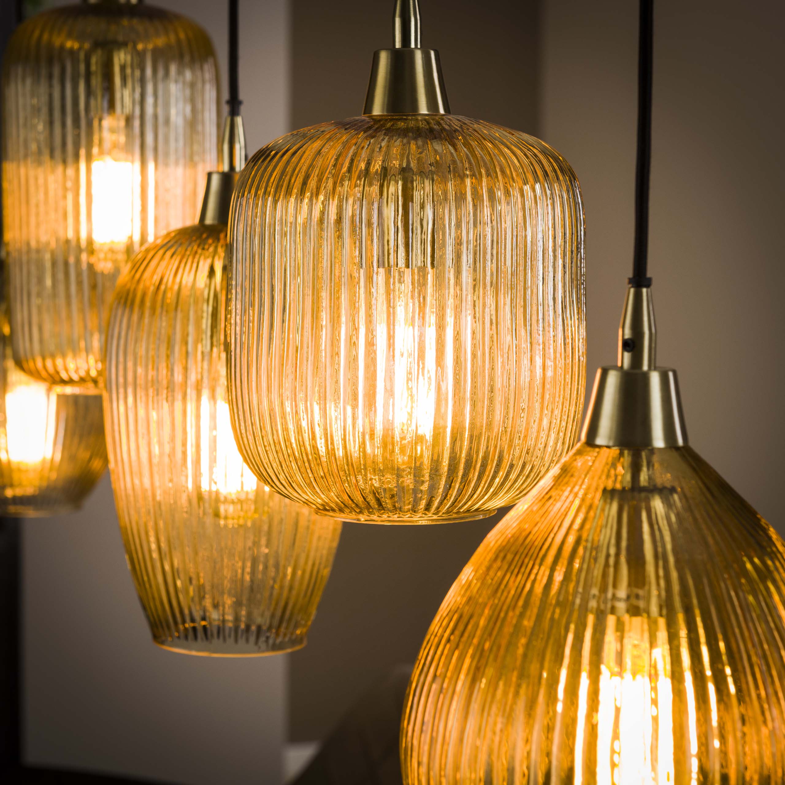 Hanglamp Stripe | 5-Lichts | Amber glas