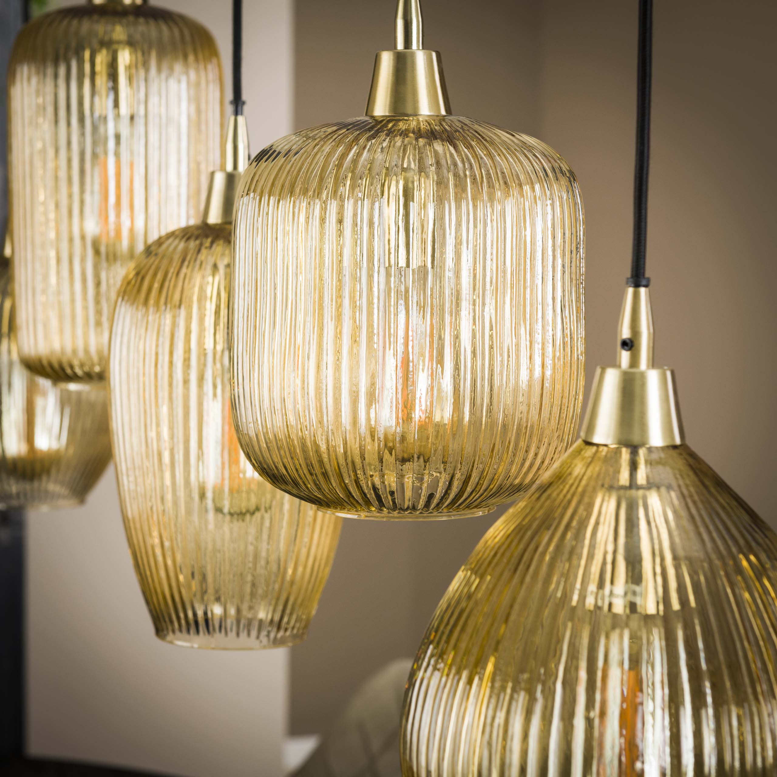 Hanglamp Stripe | 5-Lichts | Amber glas