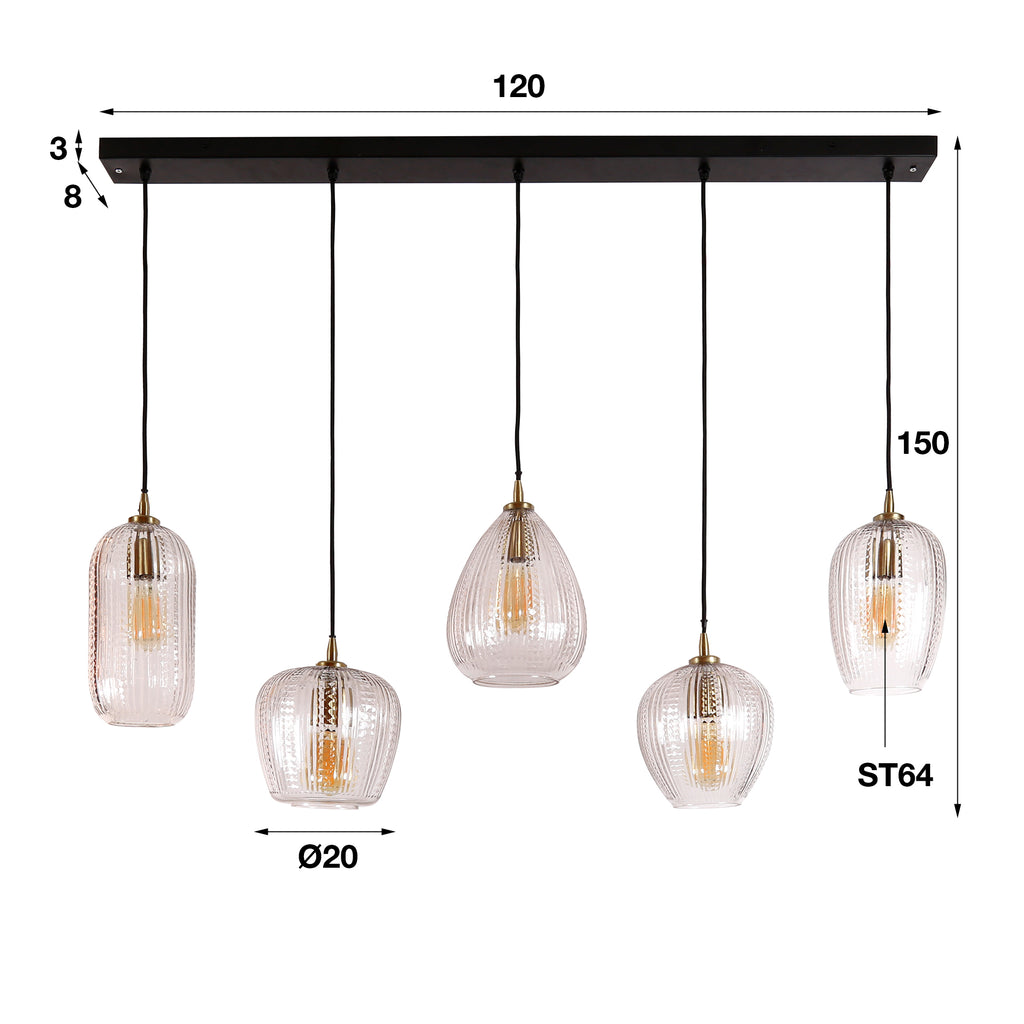 Hanglamp Diamond Grain | 5-Lichts | Diamant glas