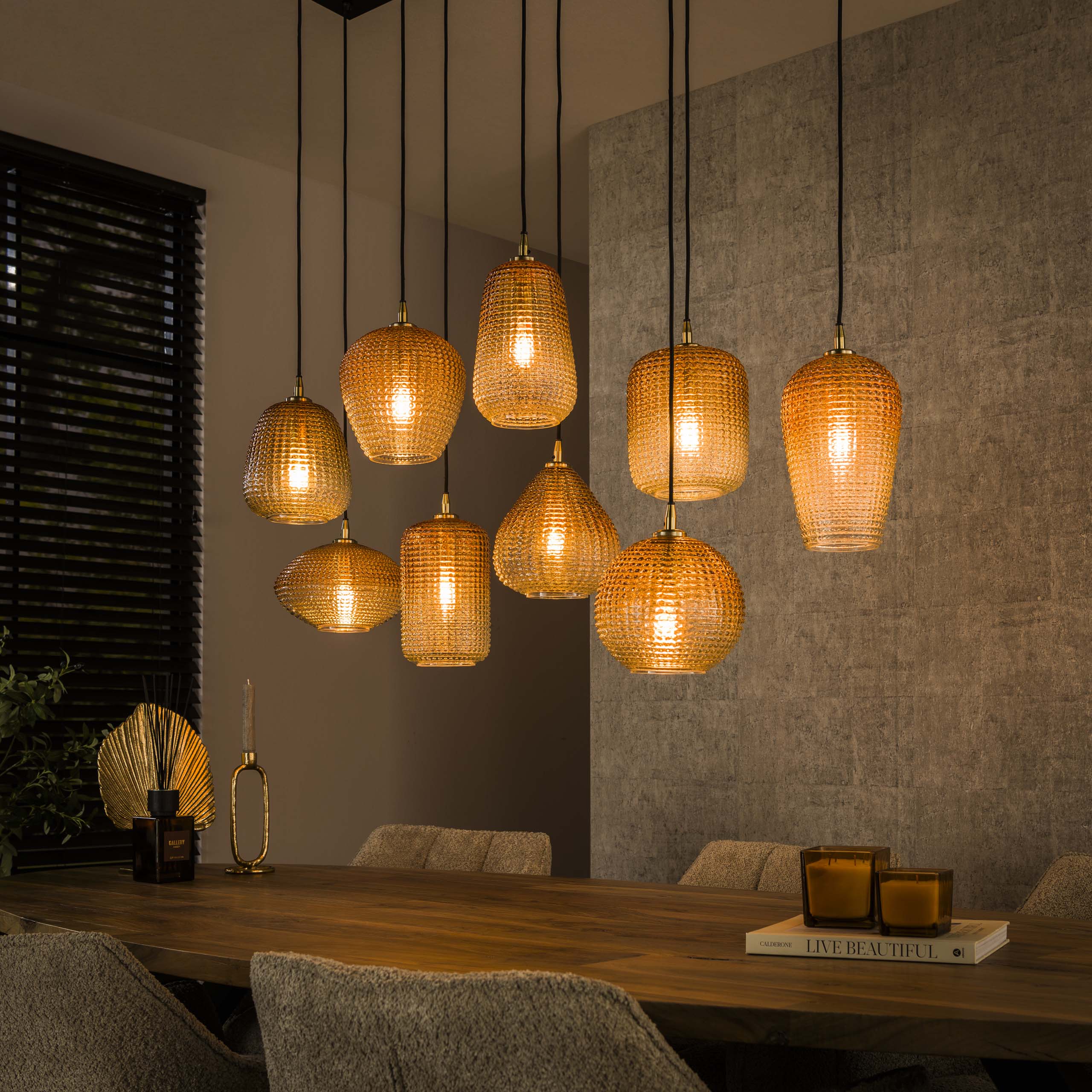 Hanglamp Dot | 5+4-Lichts | Amber glas