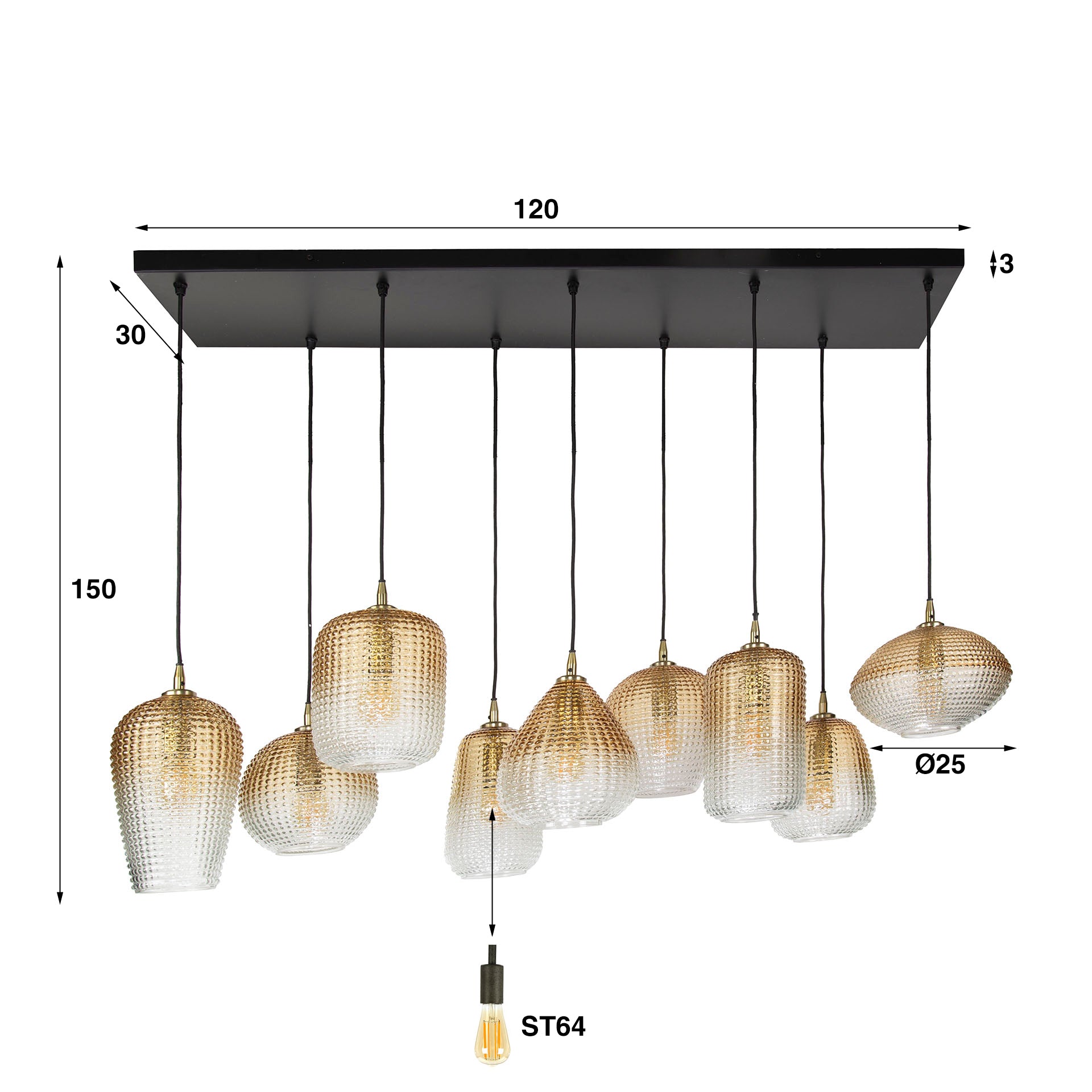 Hanglamp Dot | 5+4-Lichts | Amber glas