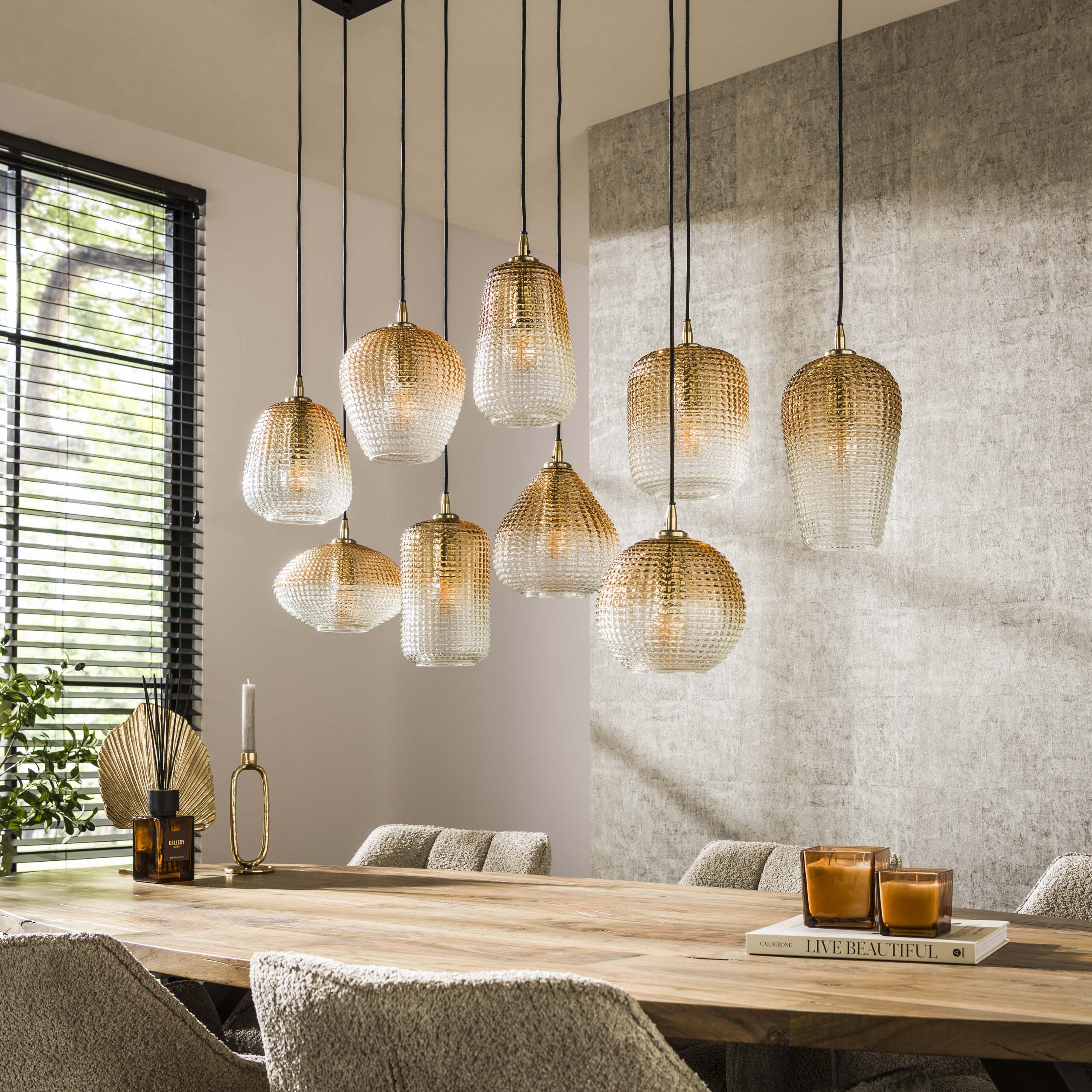 Hanglamp Dot | 5+4-Lichts | Amber glas