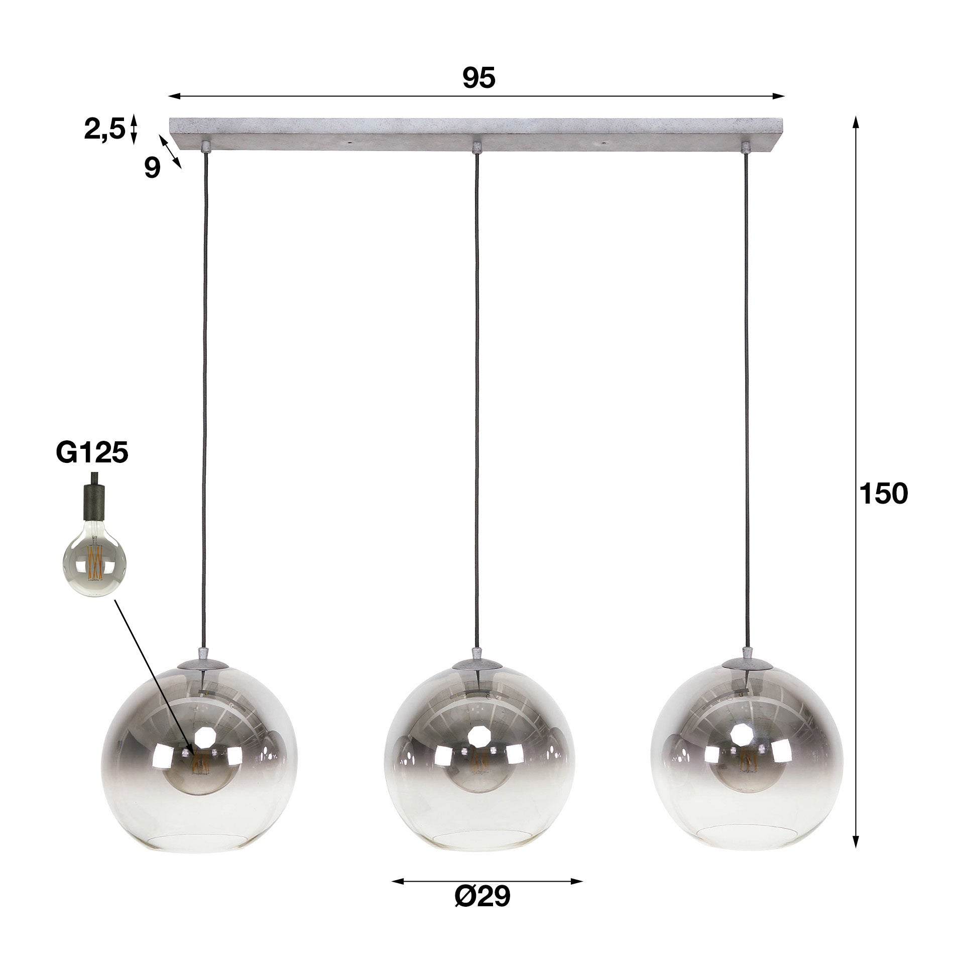 Hanglamp Bubble Shaded | 3-Lichts | Oud zilver