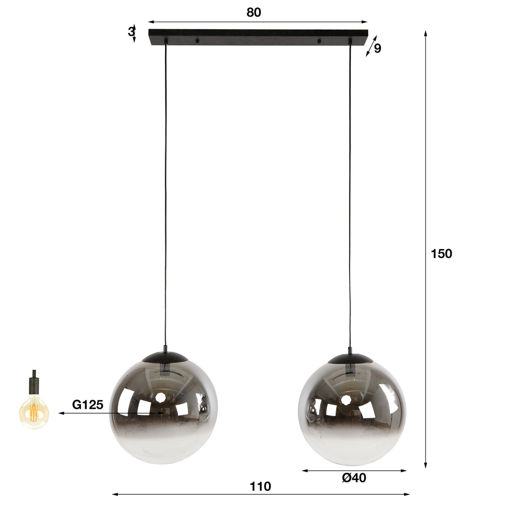 Hanglamp Bubble Shaded XL | 2-Lichts | Artic zwart