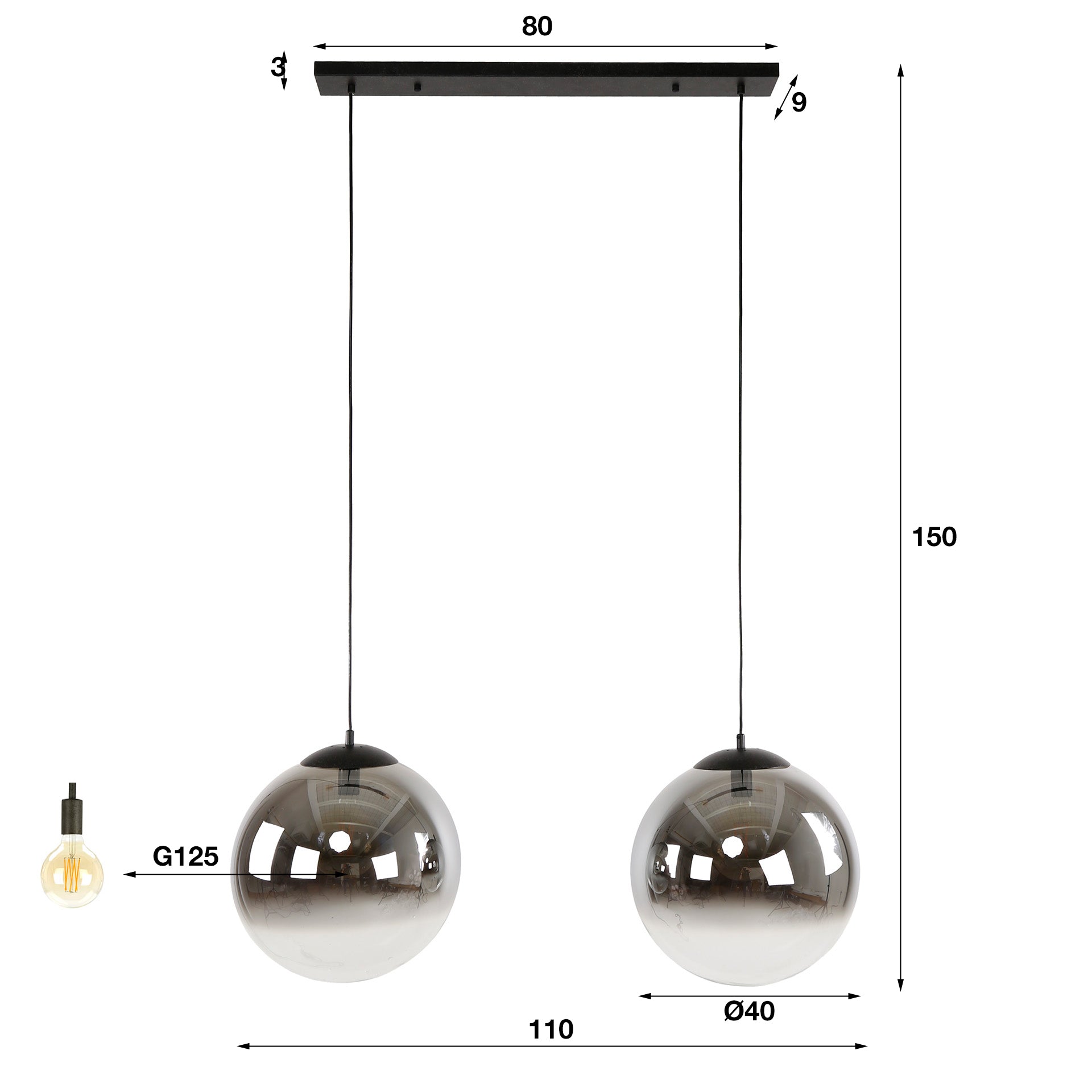 Hanglamp Bubble Shaded XL | 2-Lichts | Artic zwart