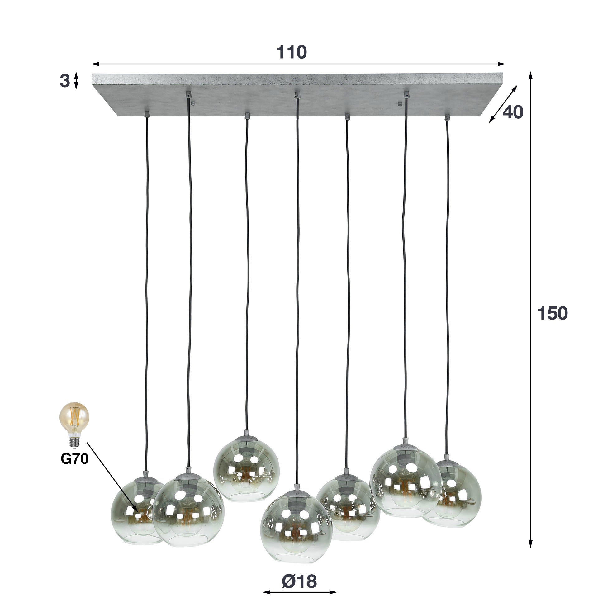 Hanglamp Bubble Shaded | 4+3-Lichts | Oud zilver