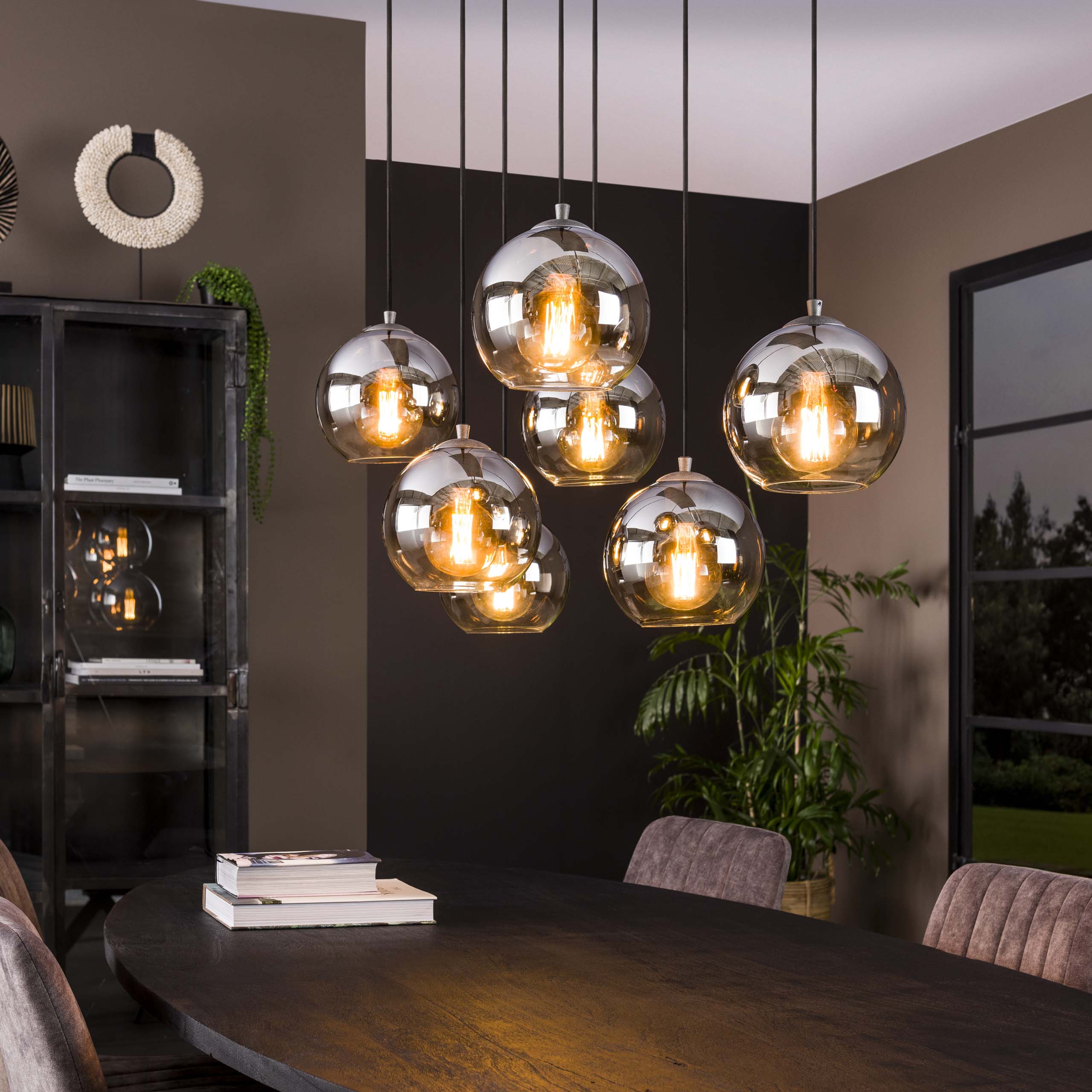 Hanglamp Bubble Shaded | 4+3-Lichts | Oud zilver