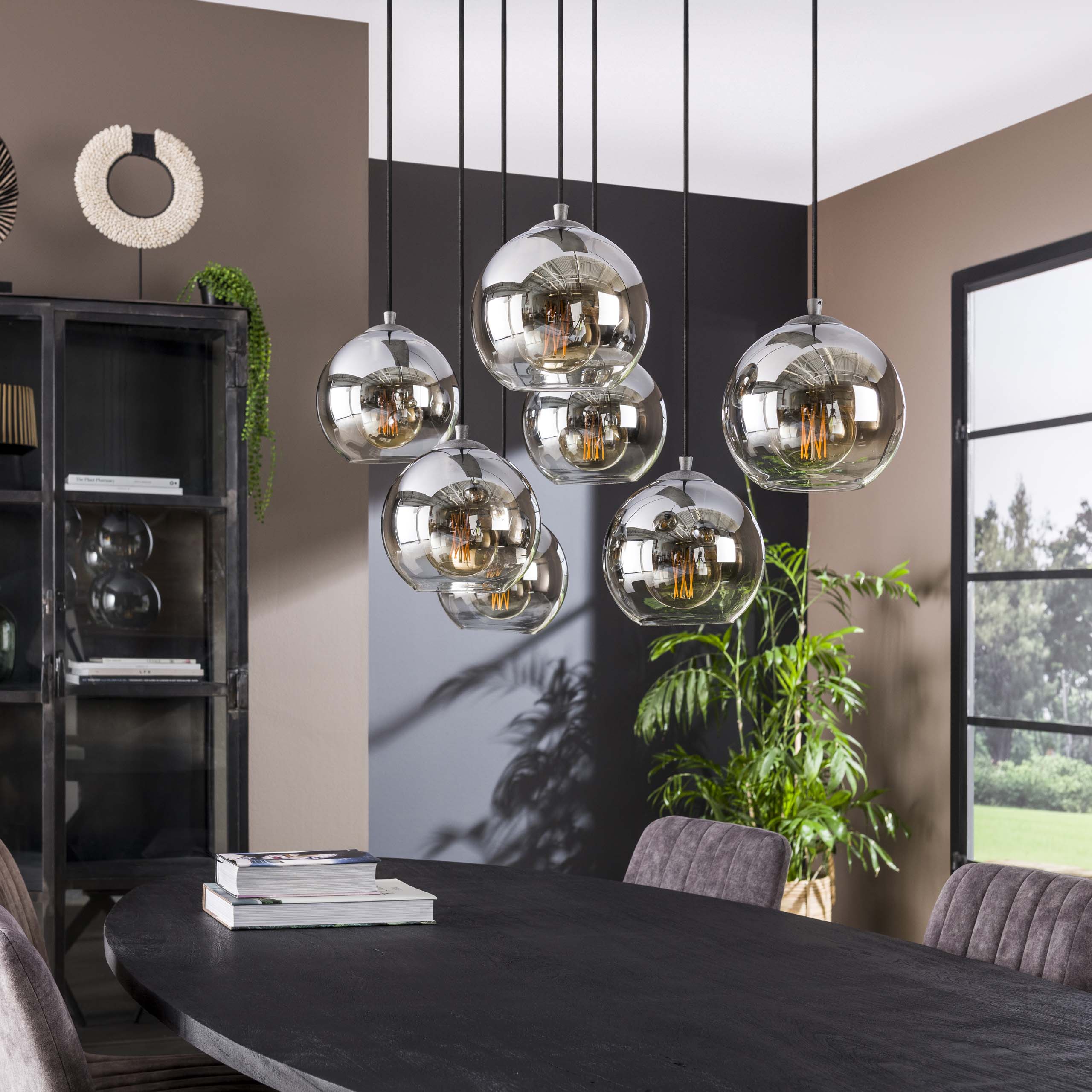 Hanglamp Bubble Shaded | 4+3-Lichts | Oud zilver