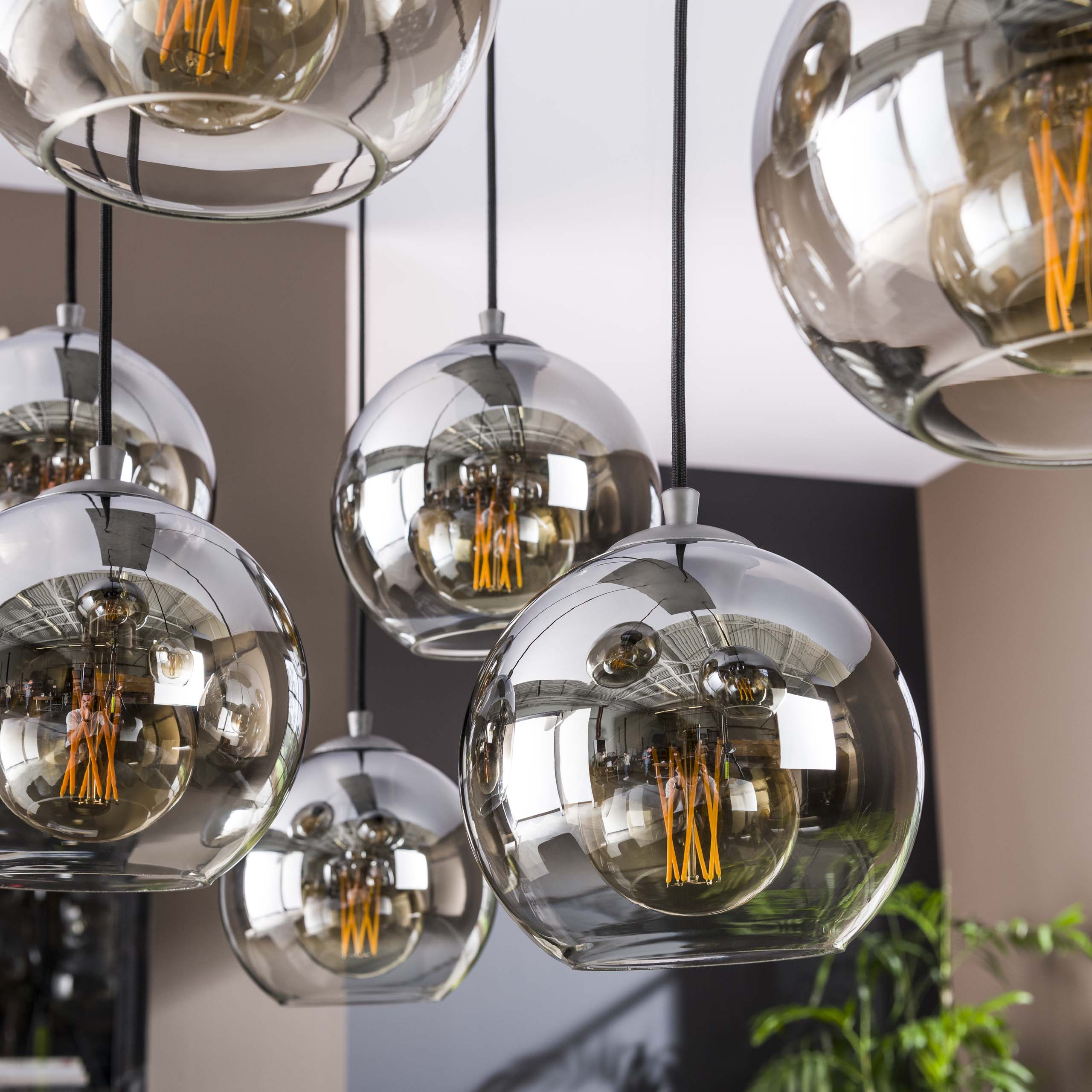 Hanglamp Bubble Shaded | 4+3-Lichts | Oud zilver