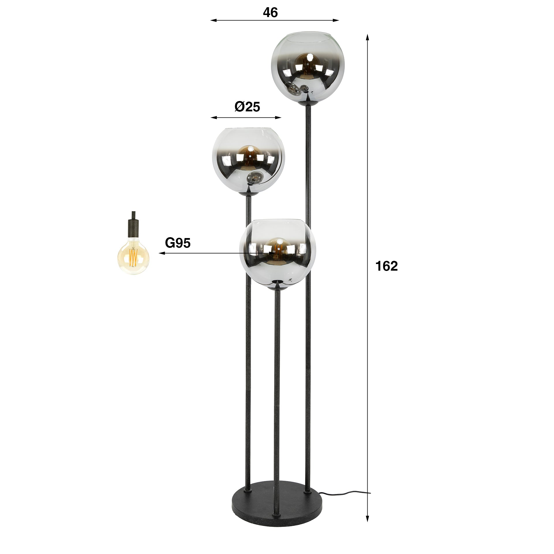 Vloerlamp Bubble Shaded | 3-lichts | Artic zwart