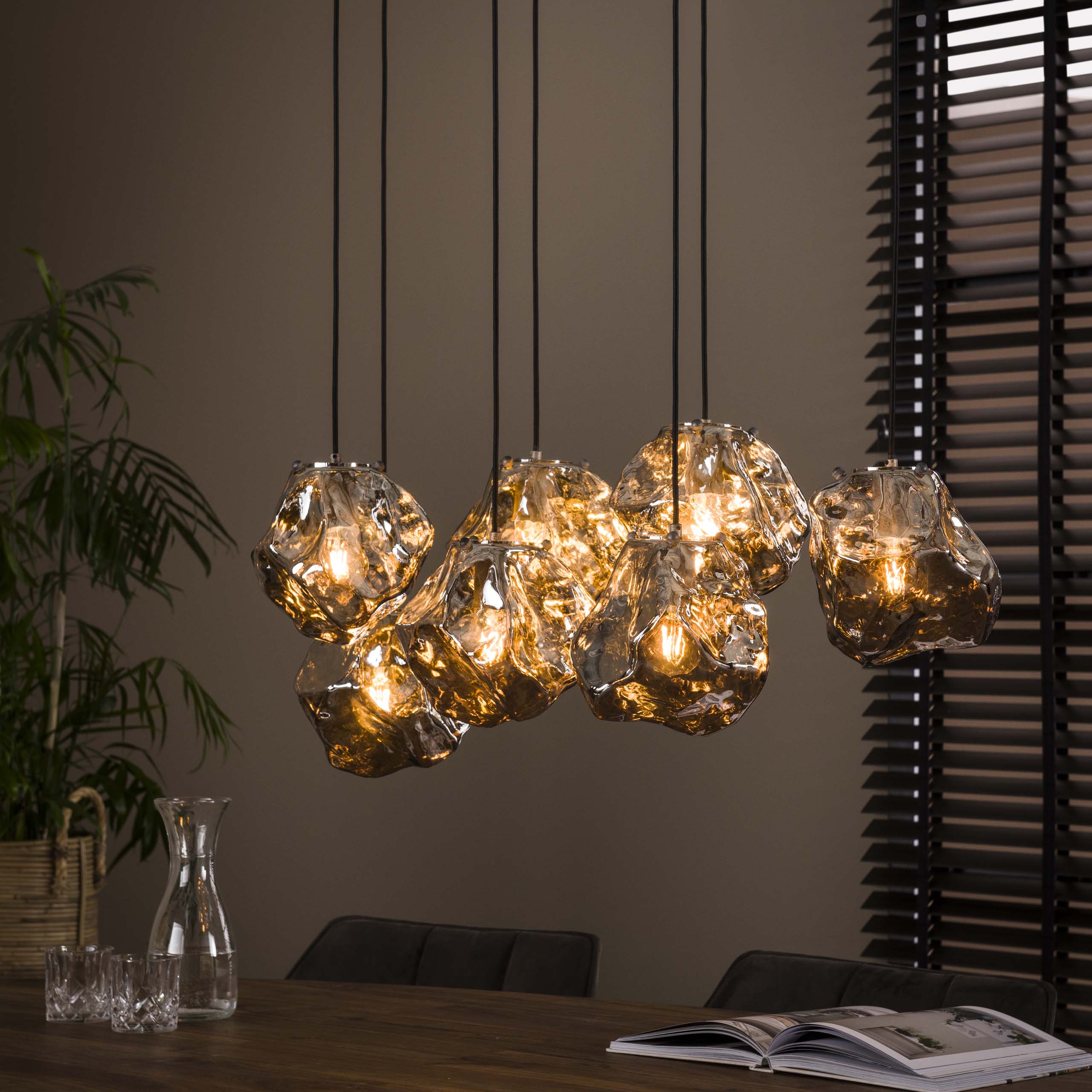 Hanglamp Rock | 4+3-Lichts | Chroom & Glas