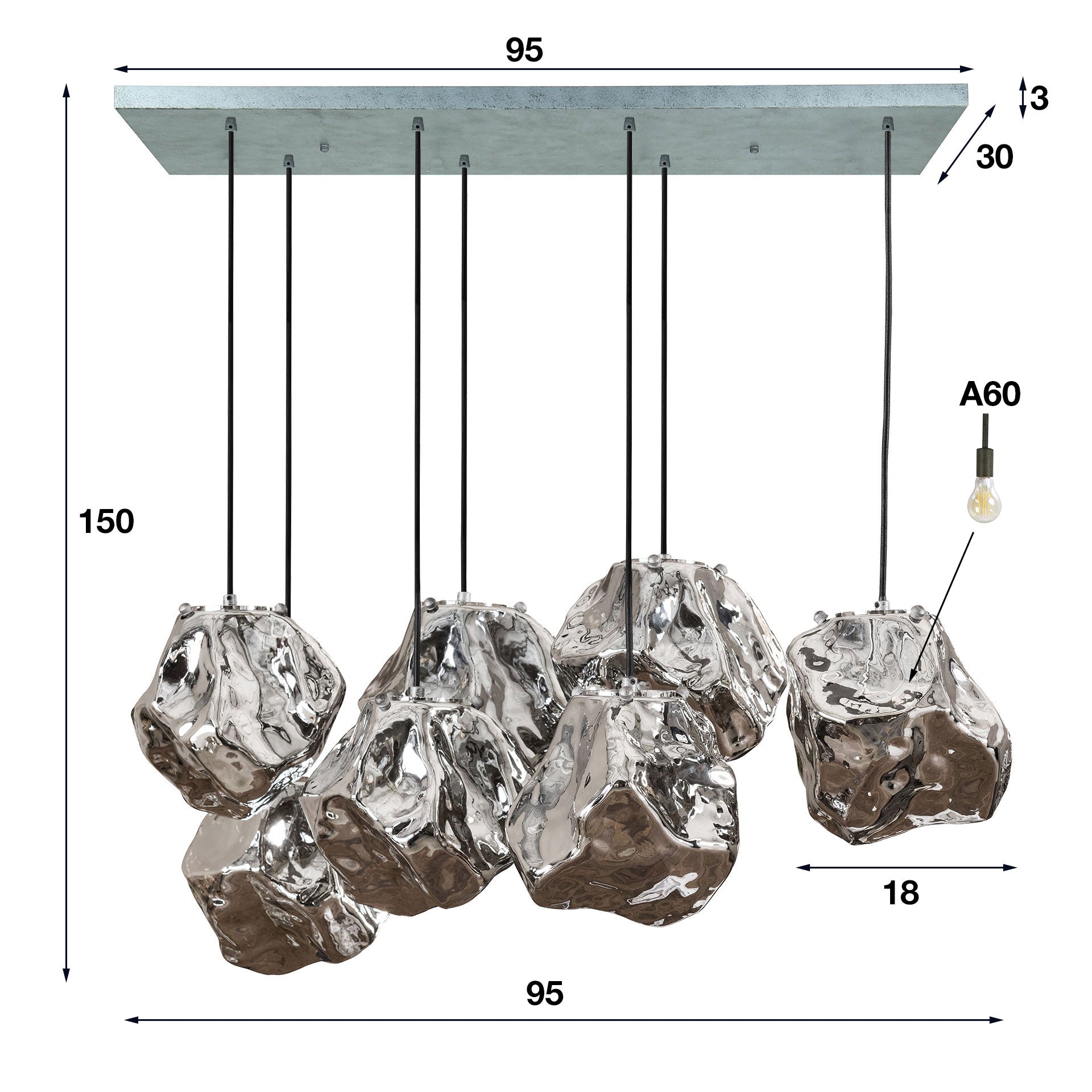 Hanglamp Rock | 4+3-Lichts | Chroom & Glas