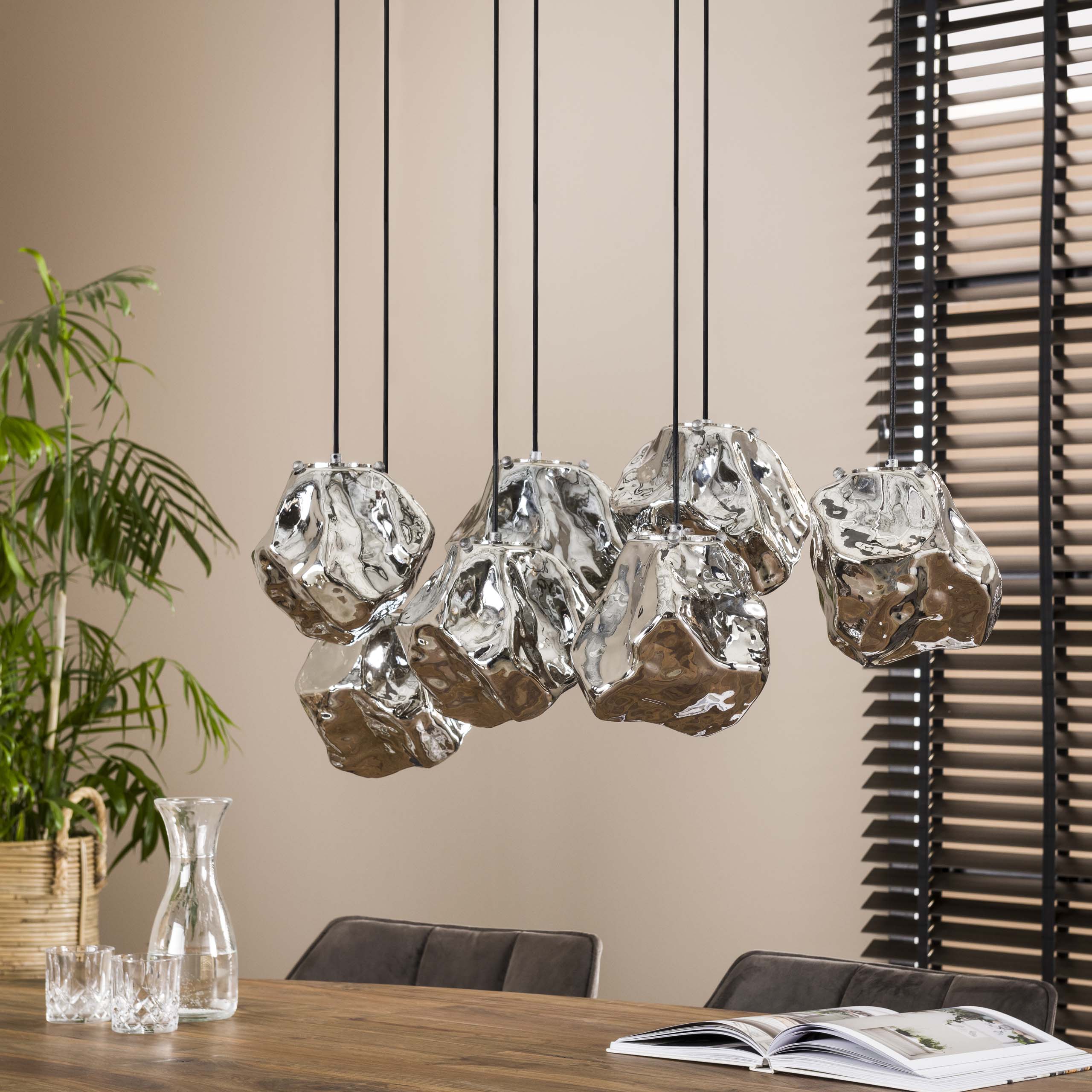 Hanglamp Rock | 4+3-Lichts | Chroom & Glas