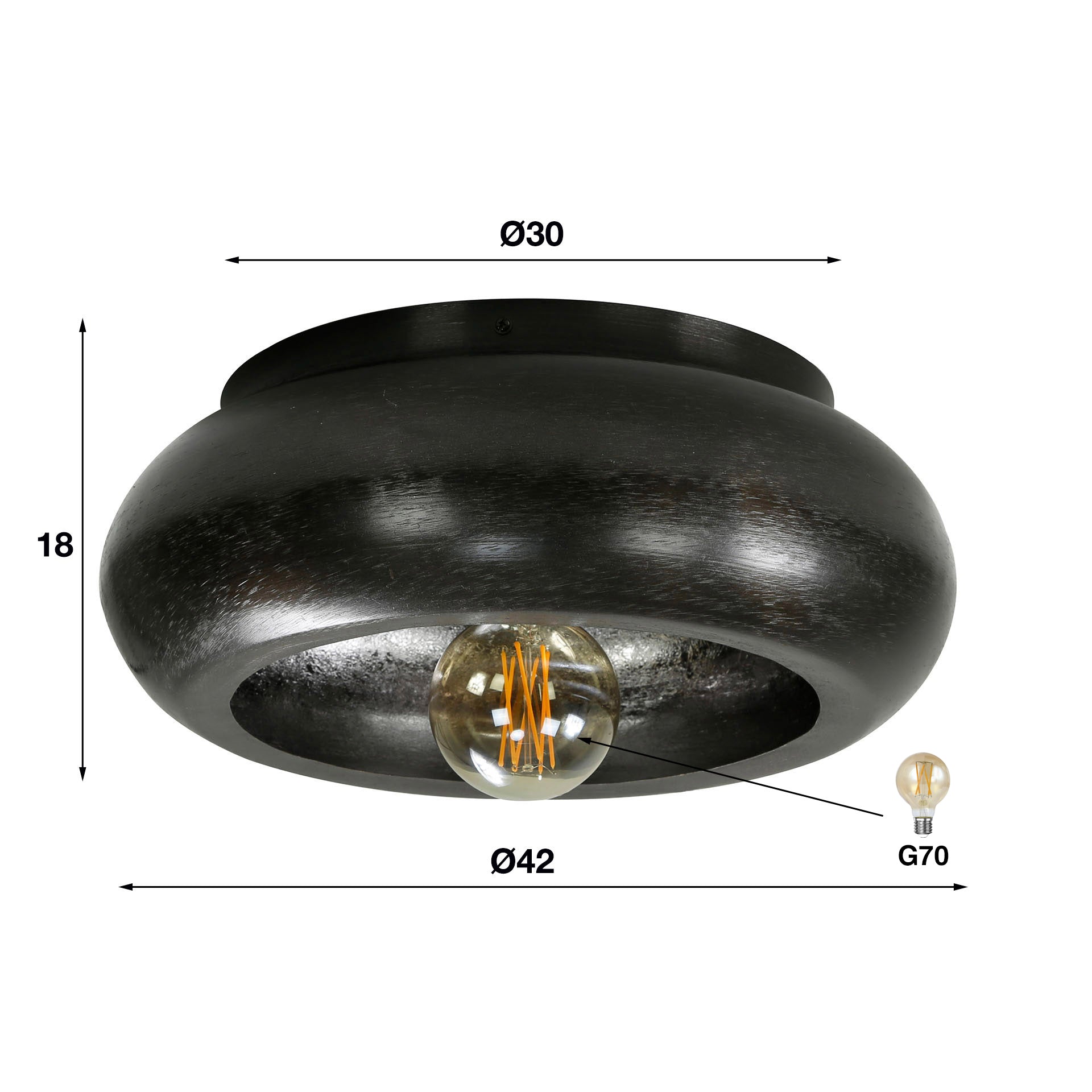 Plafondlamp Sky | 1-Lichts | Ø42cm Zwart nikkel