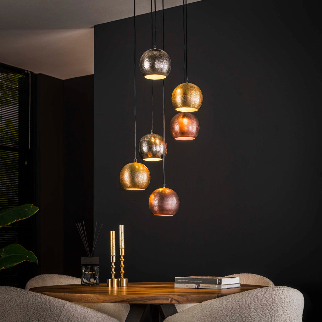 Hanglamp Bol Metal | 6-Lichts | Mat nikkel mix