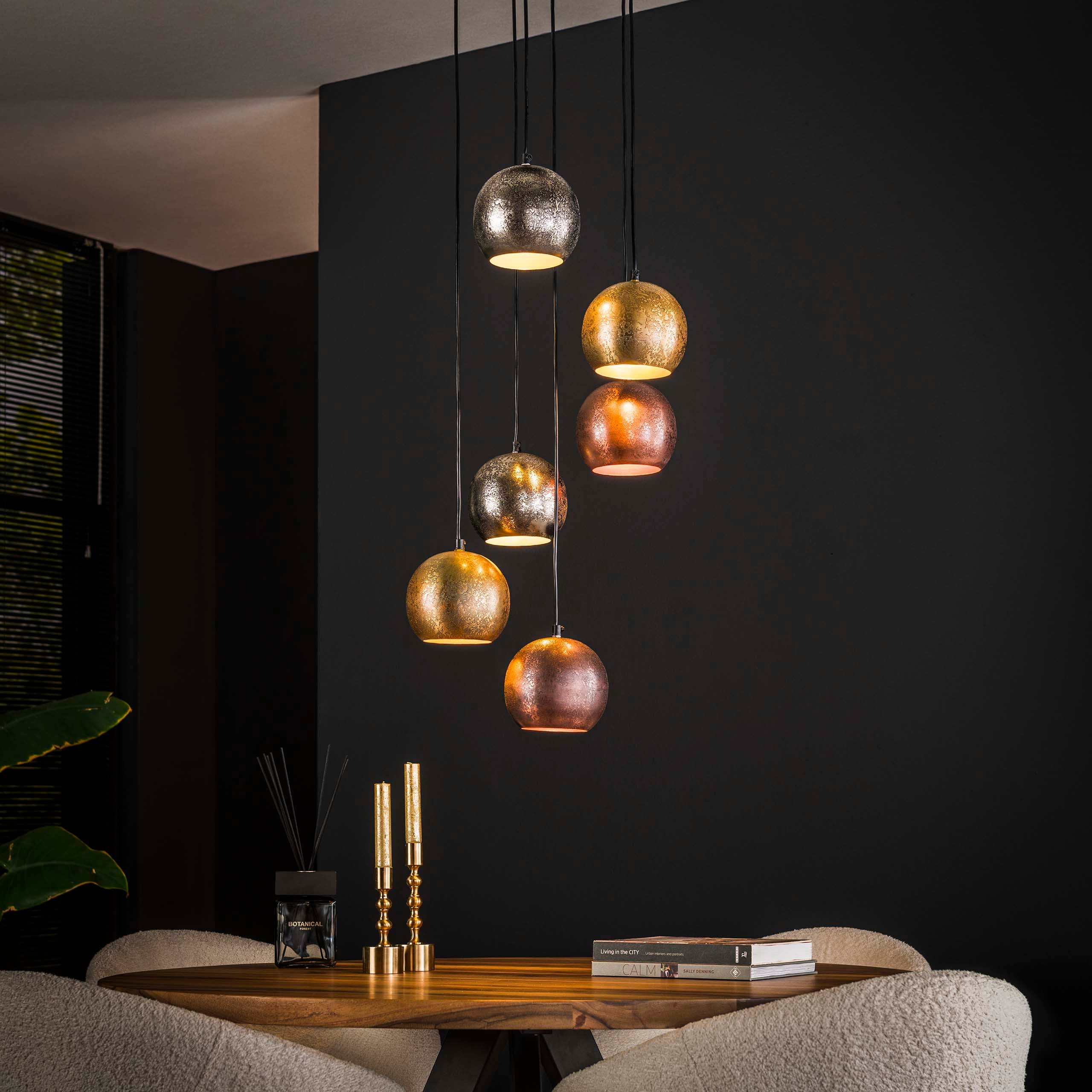 Hanglamp Bol Metal | 6-Lichts | Mat nikkel mix