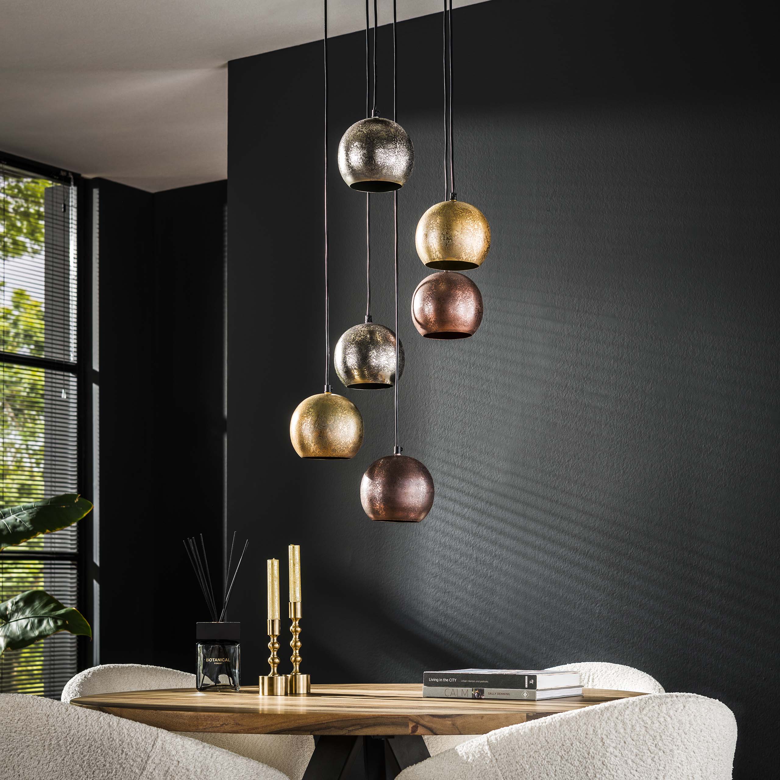 Hanglamp Bol Metal | 6-Lichts | Mat nikkel mix