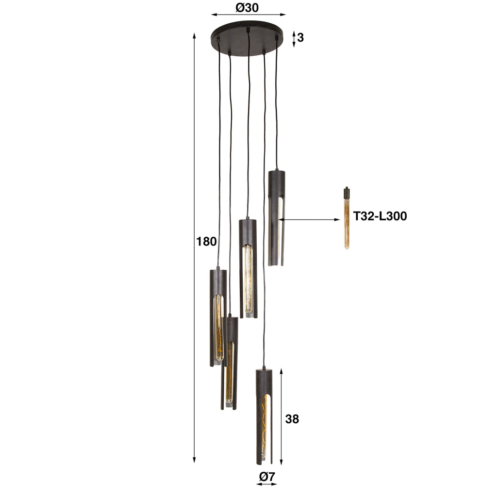 Hanglamp Tube | 5-Lichts | Artic zwart