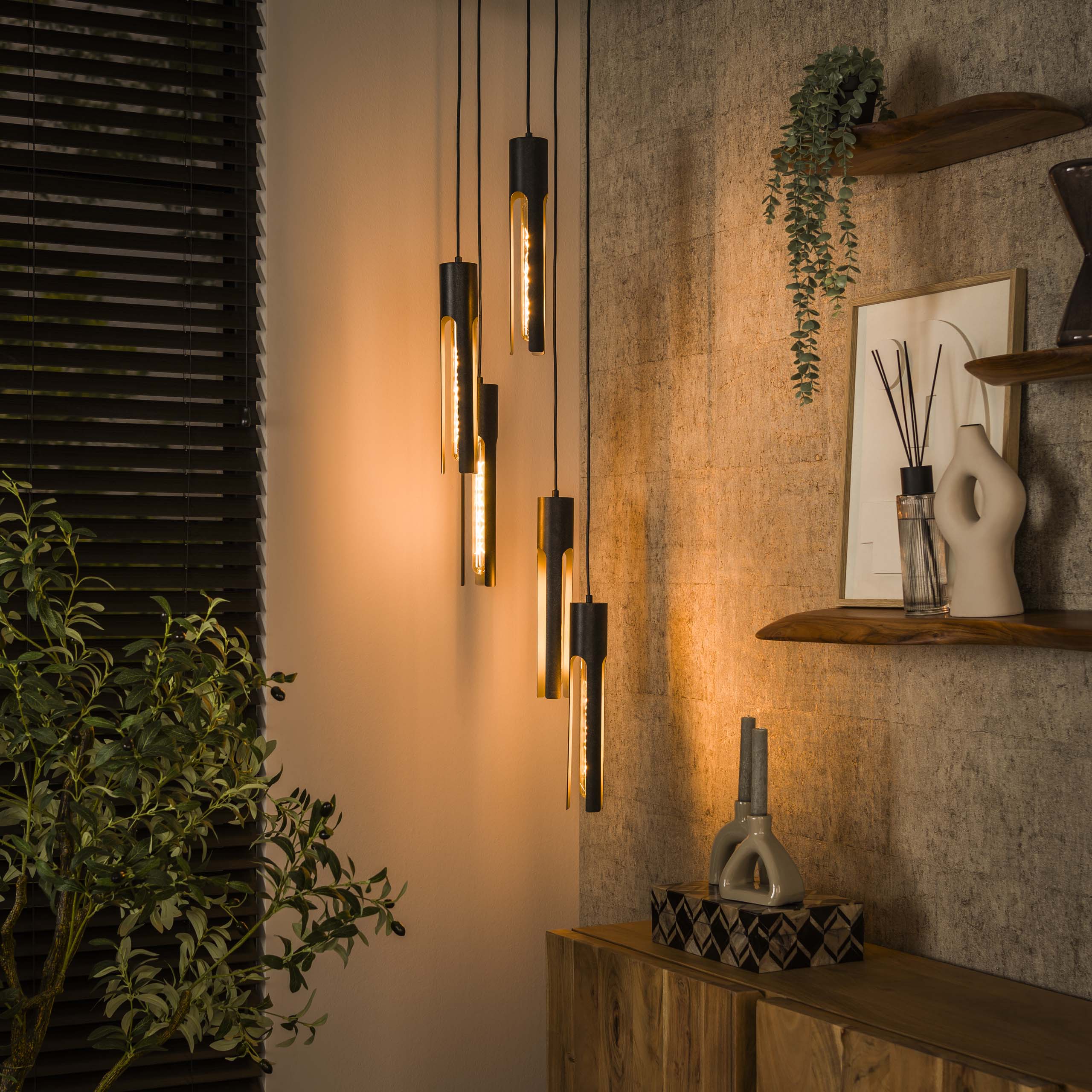 Hanglamp Tube | 5-Lichts | Artic zwart